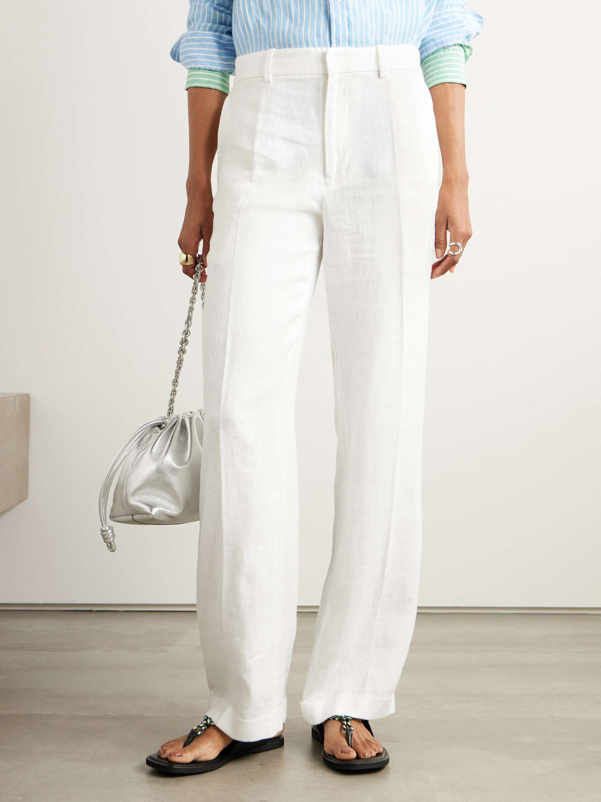 Pleated linen straight-leg pants view