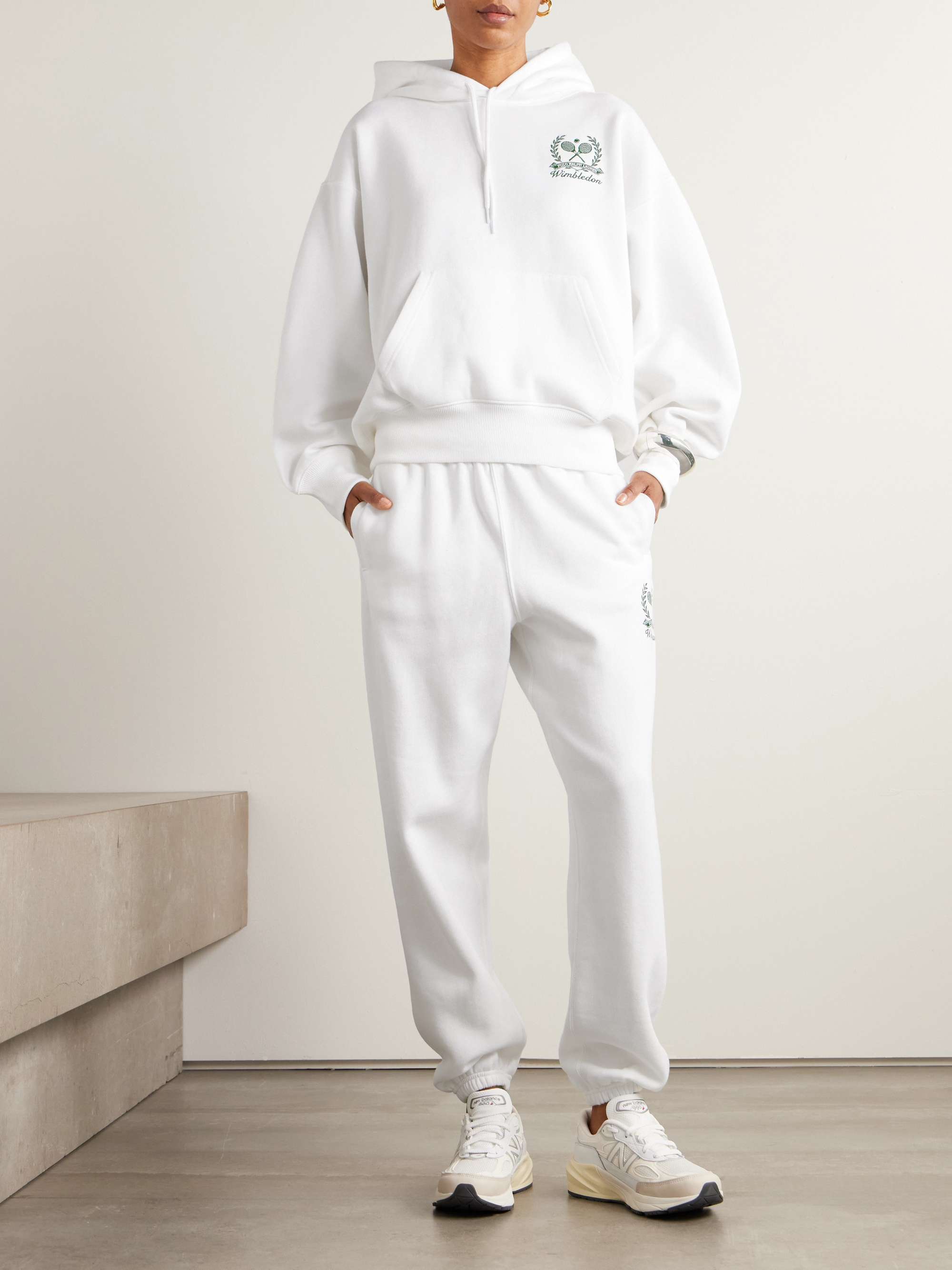 + Wimbledon embroidered cotton-blend jersey hoodie view