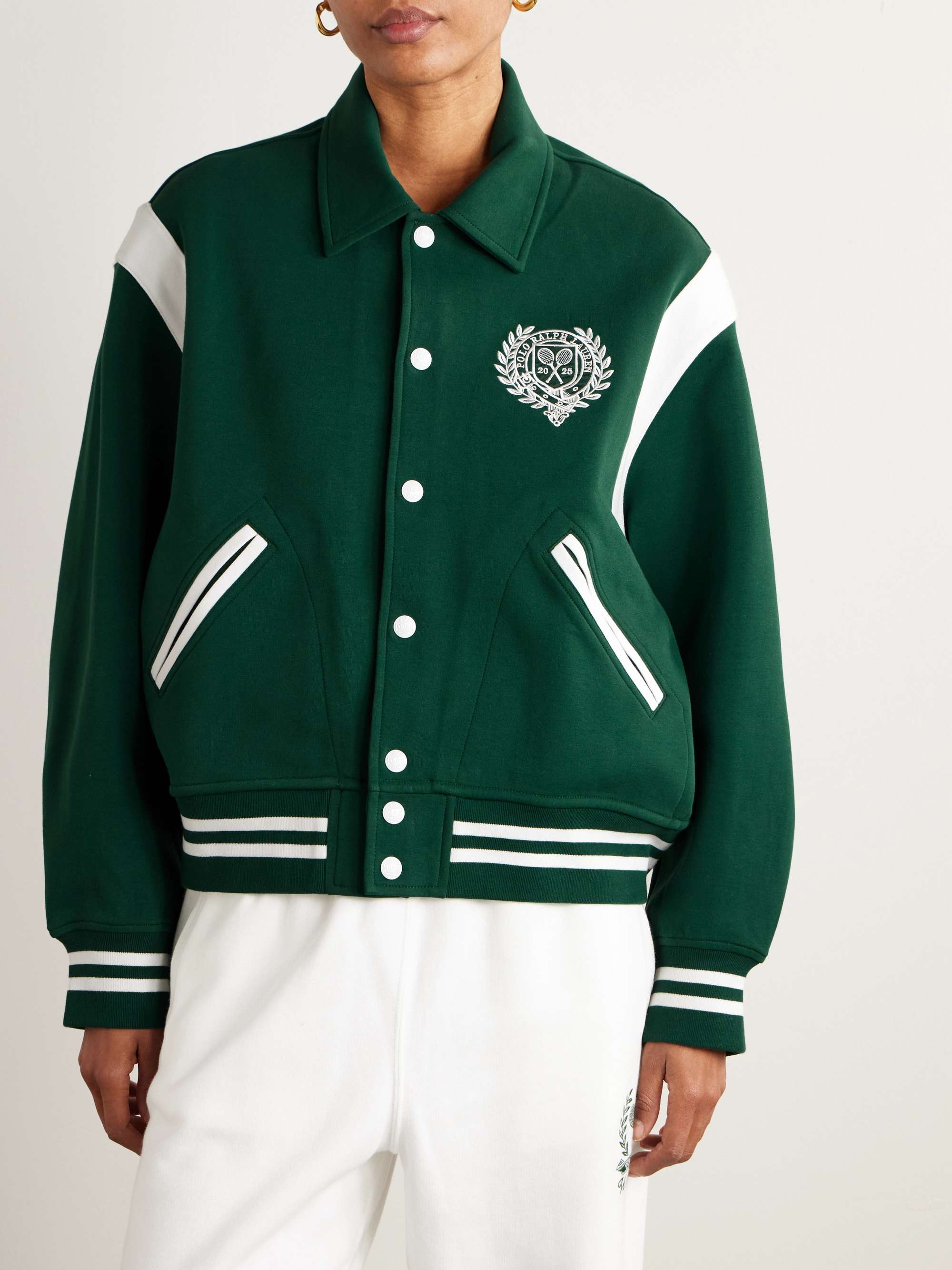 + Wimbledon striped embroidered cotton-blend jersey bomber jacket view