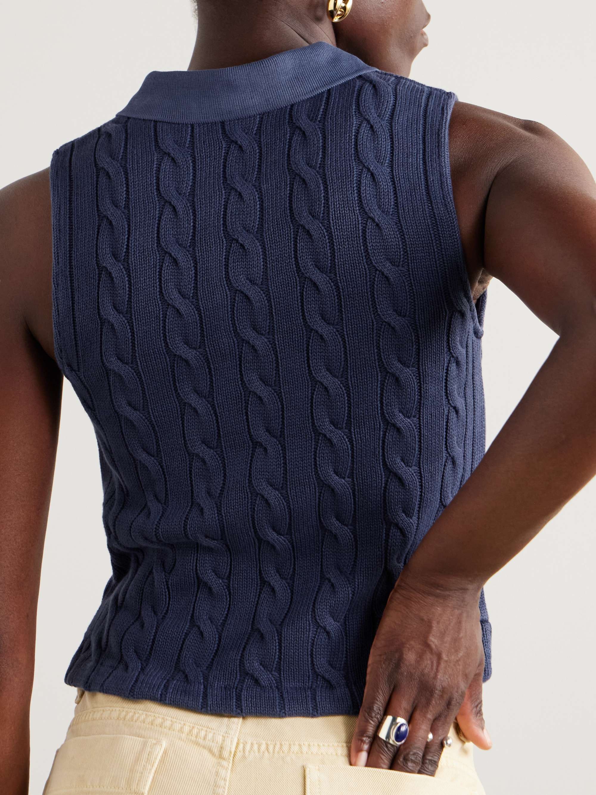 Cable-knit cotton polo shirt view