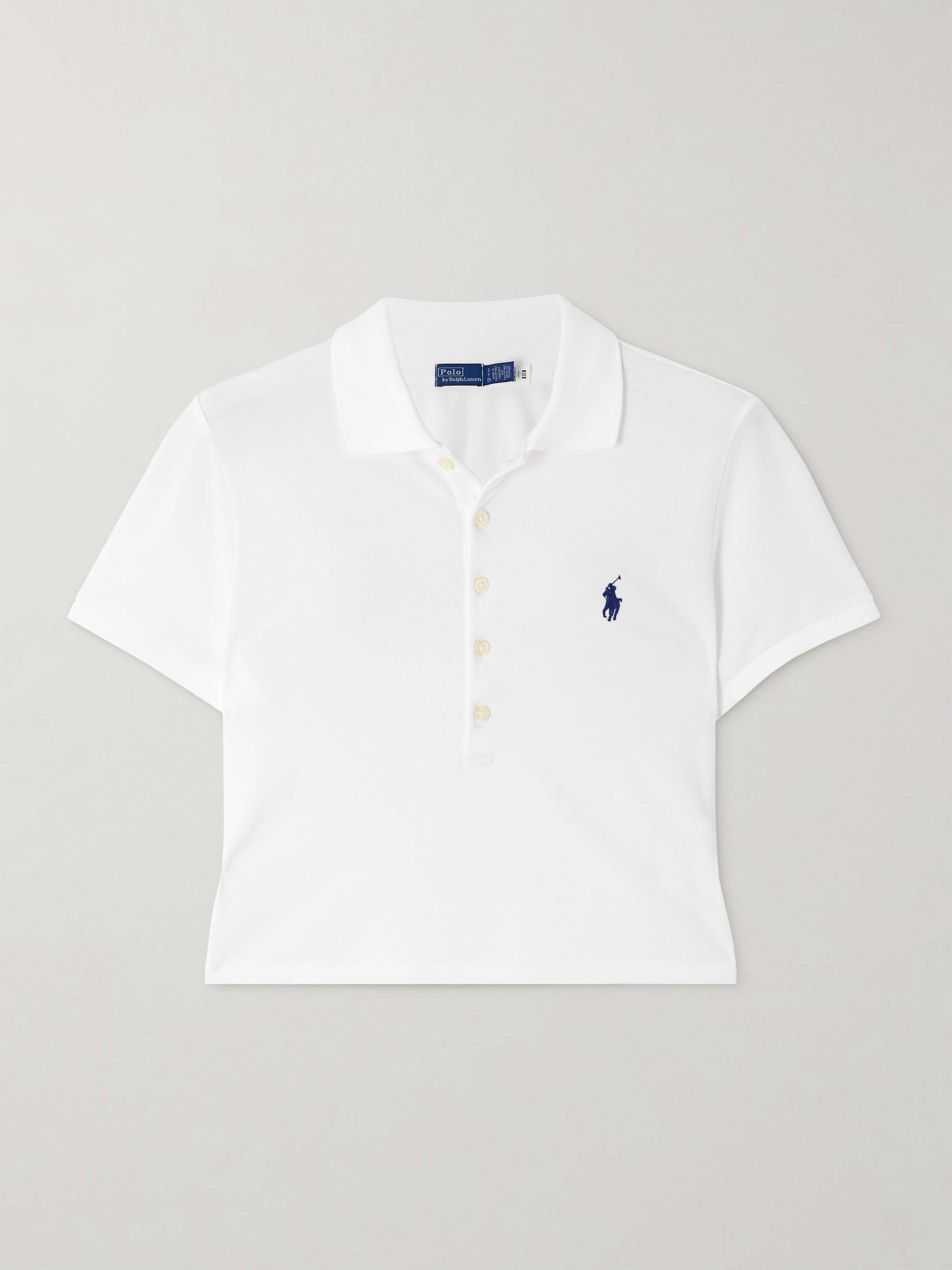 Cropped embroidered cotton-blend piqué polo shirt view