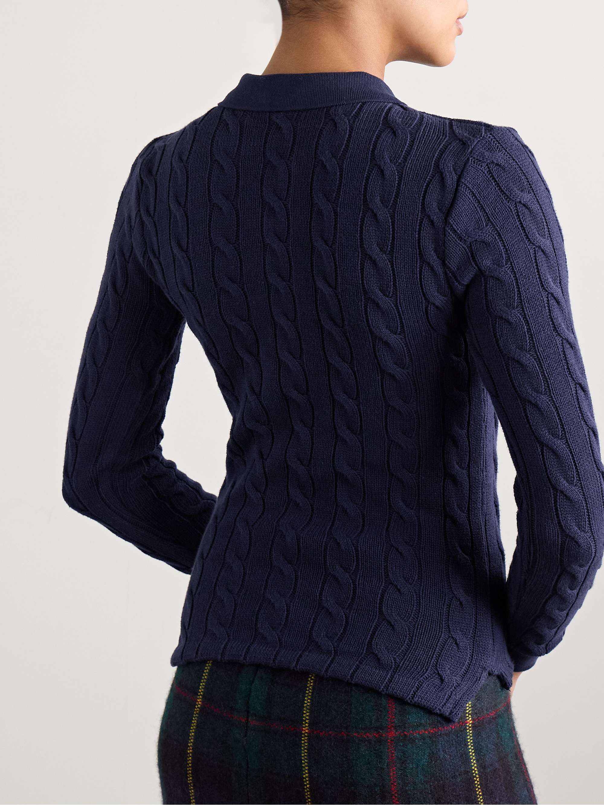 Cable-knit cotton polo sweater view