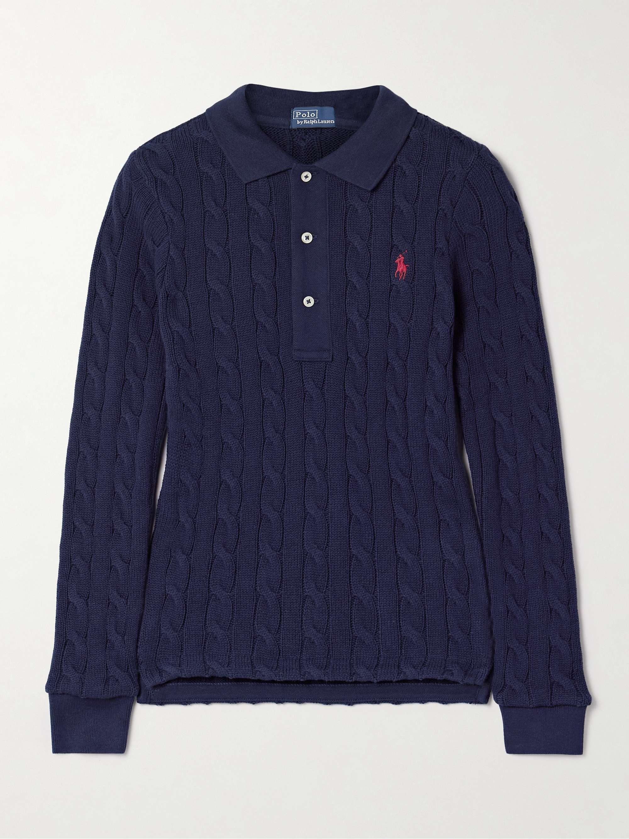 Cable-knit cotton polo sweater view