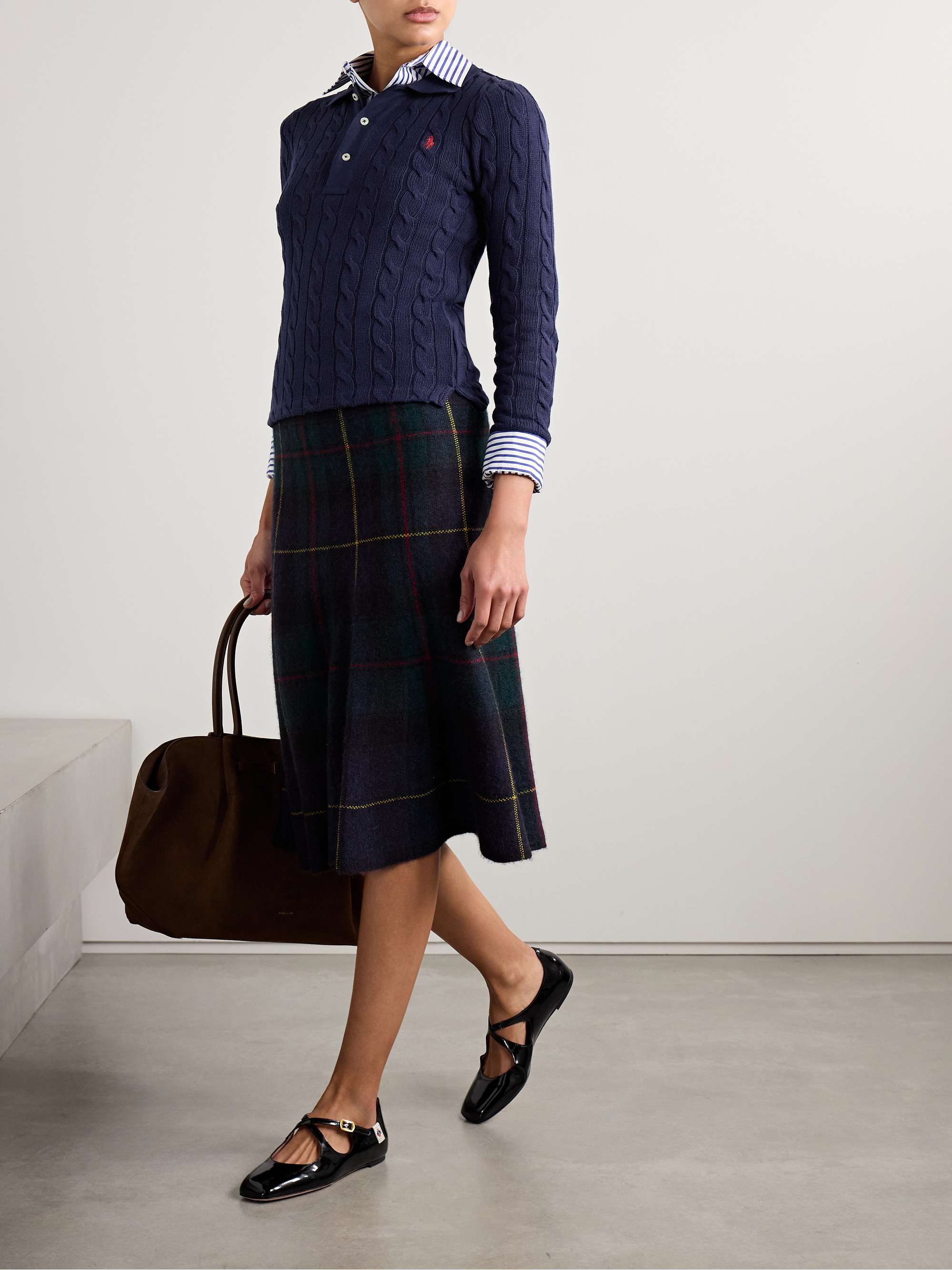 Cable-knit cotton polo sweater view