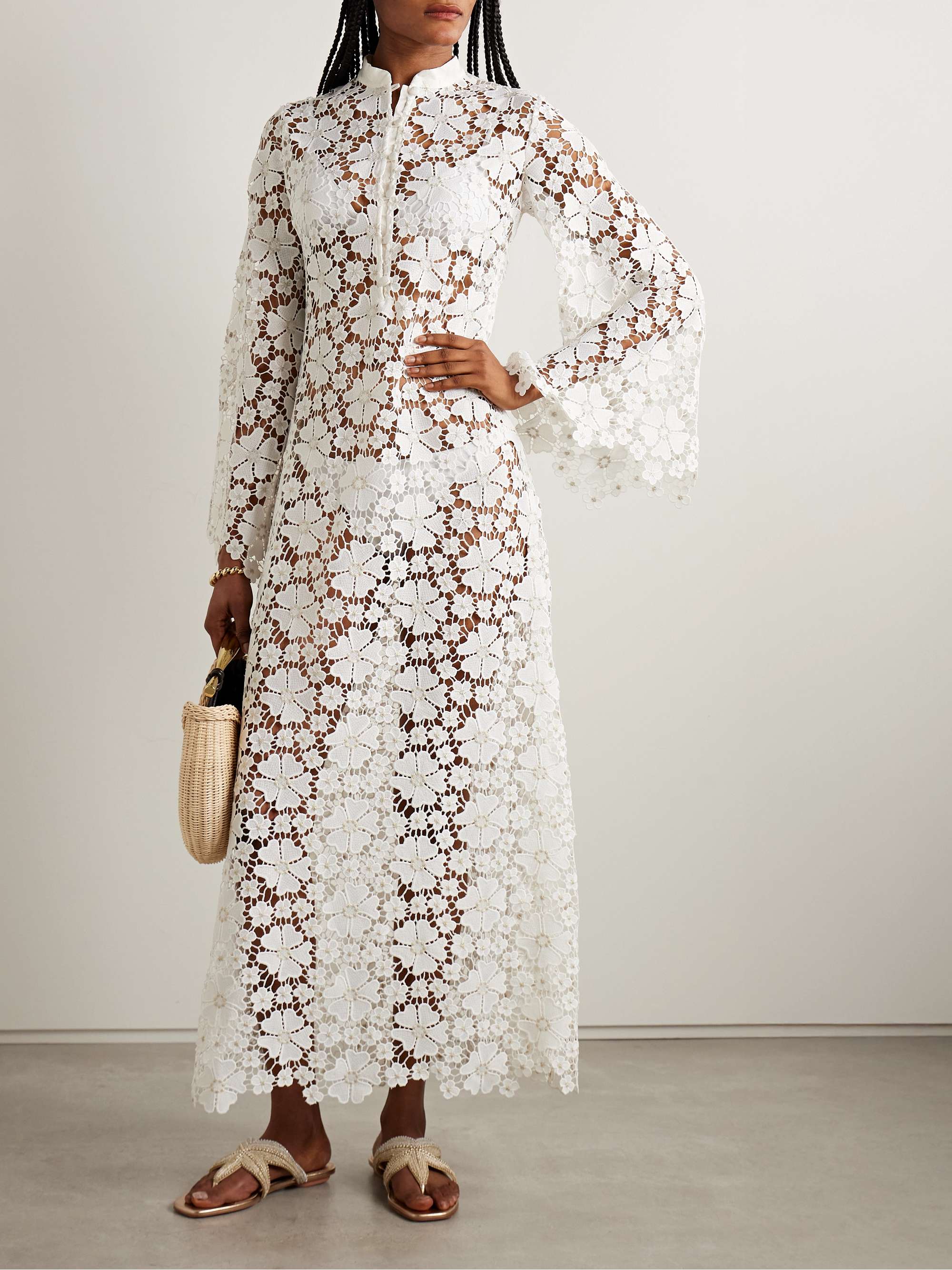 Jane silk-trimmed guipure lace kaftan view