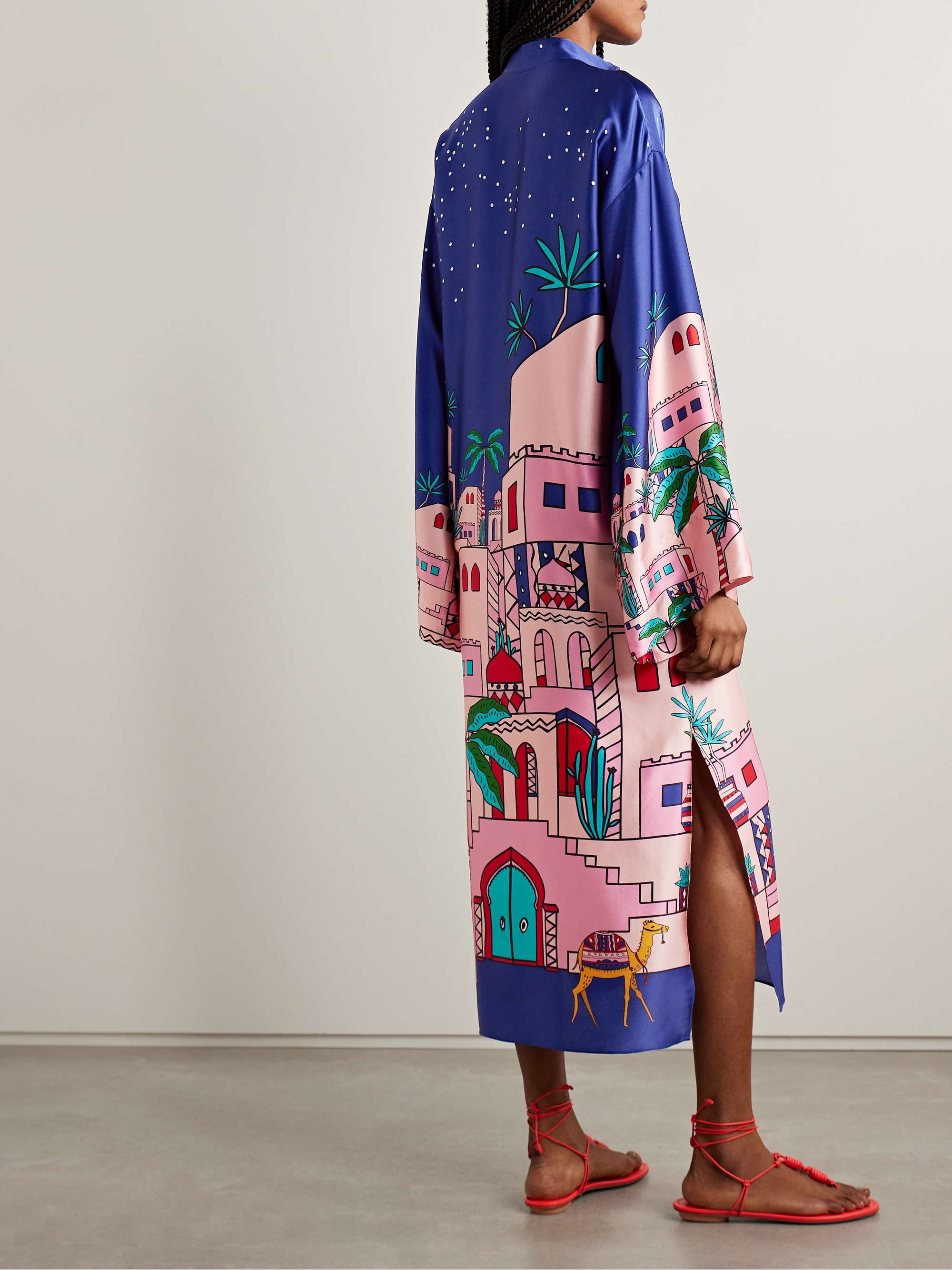 Fiorenza printed silk-blend satin kaftan view