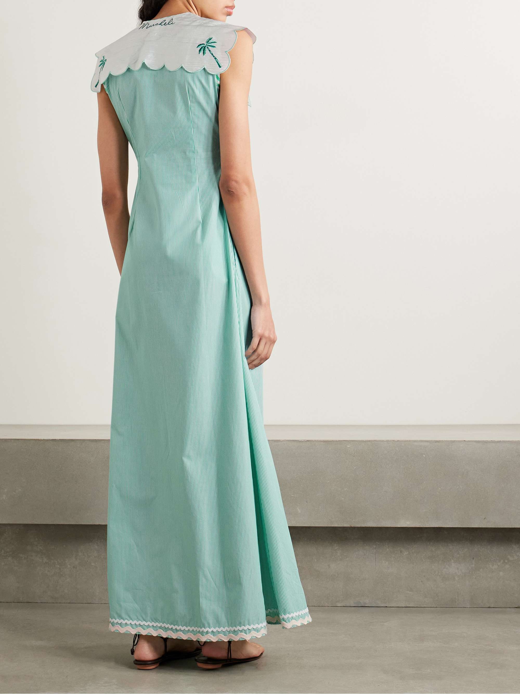 Isabella embroidered silk dupioni-trimmed striped cotton-poplin maxi dress view