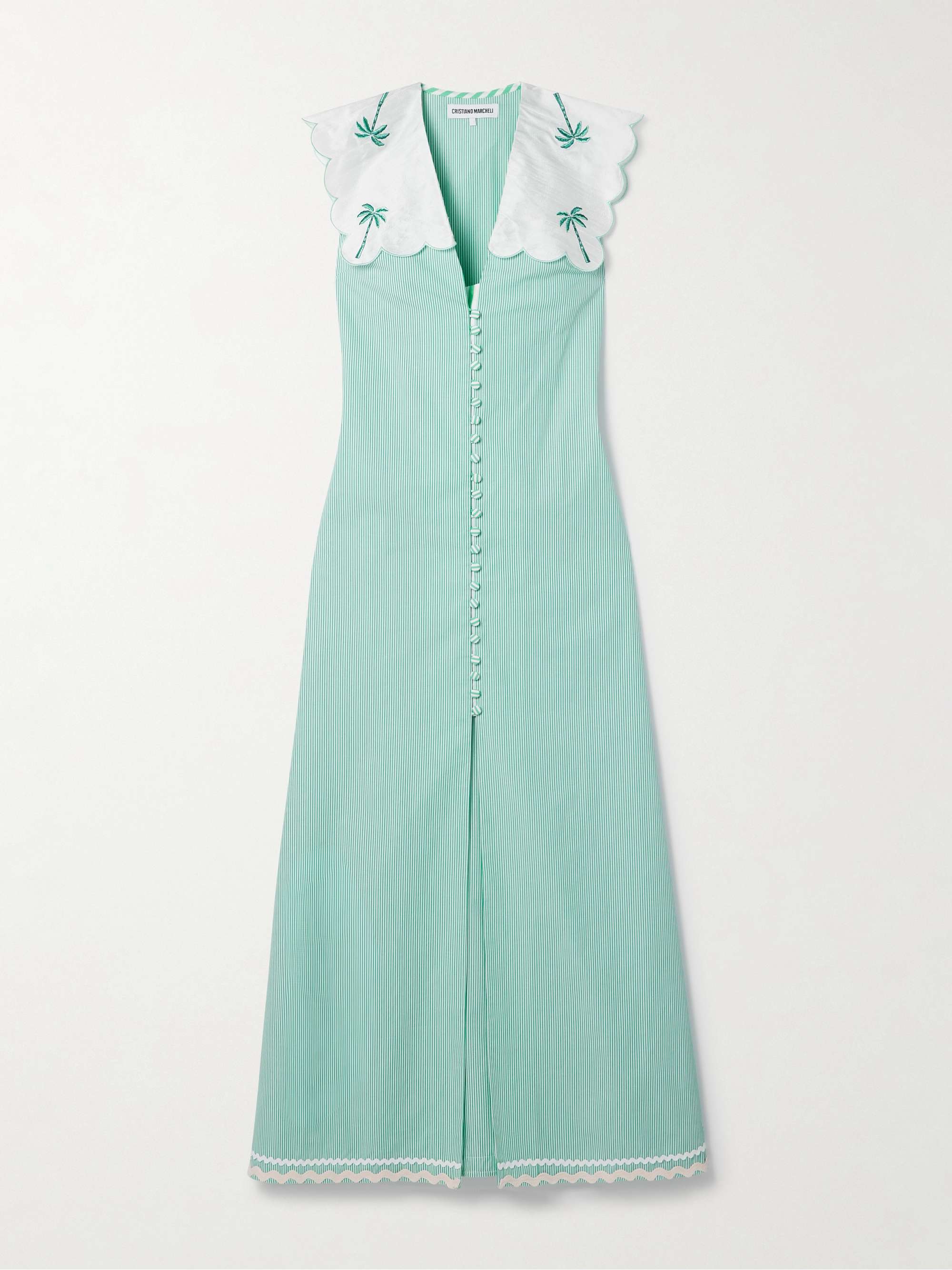Isabella embroidered silk dupioni-trimmed striped cotton-poplin maxi dress view