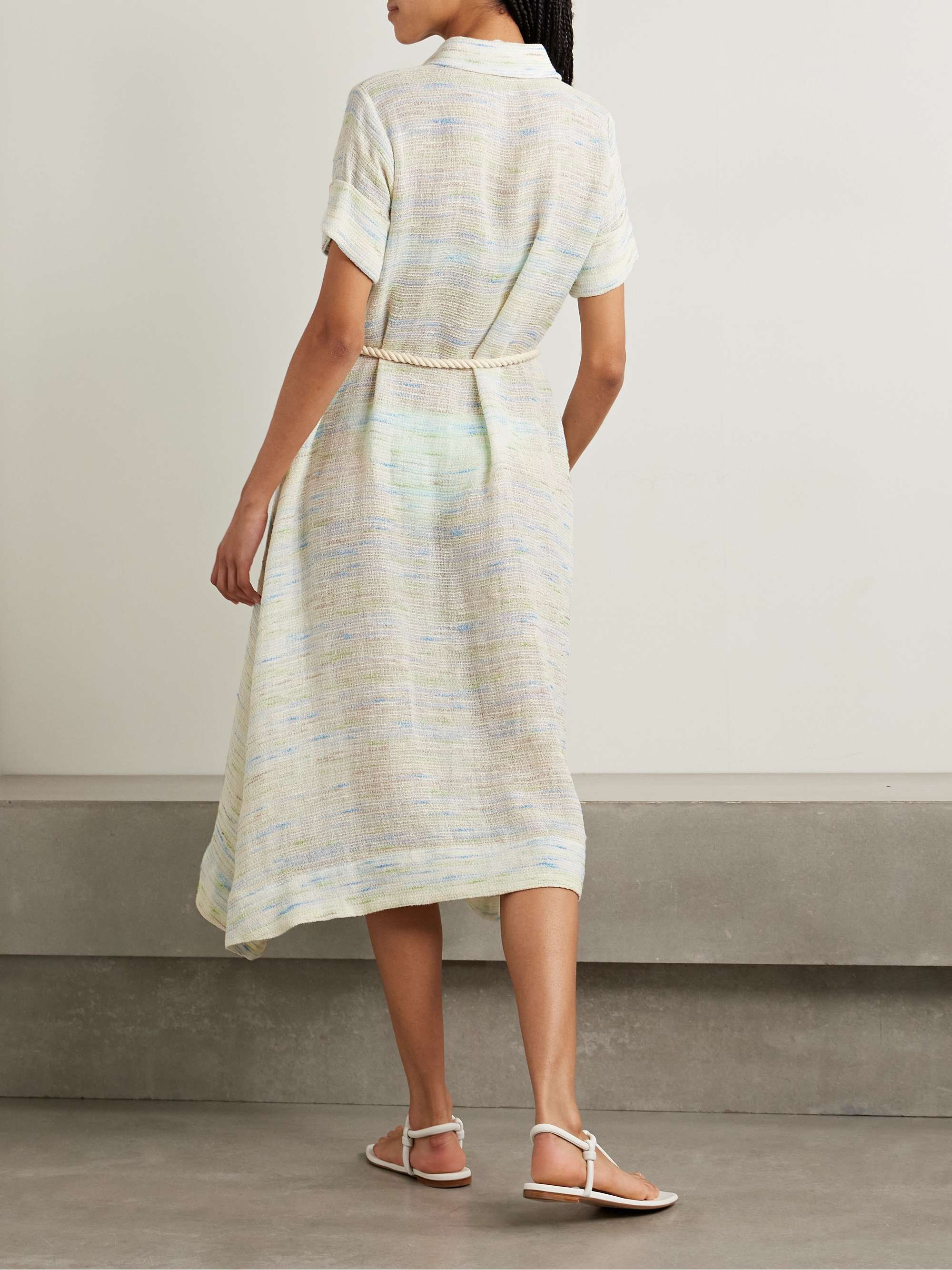 Belted linen-blend tweed midi shirt dress view