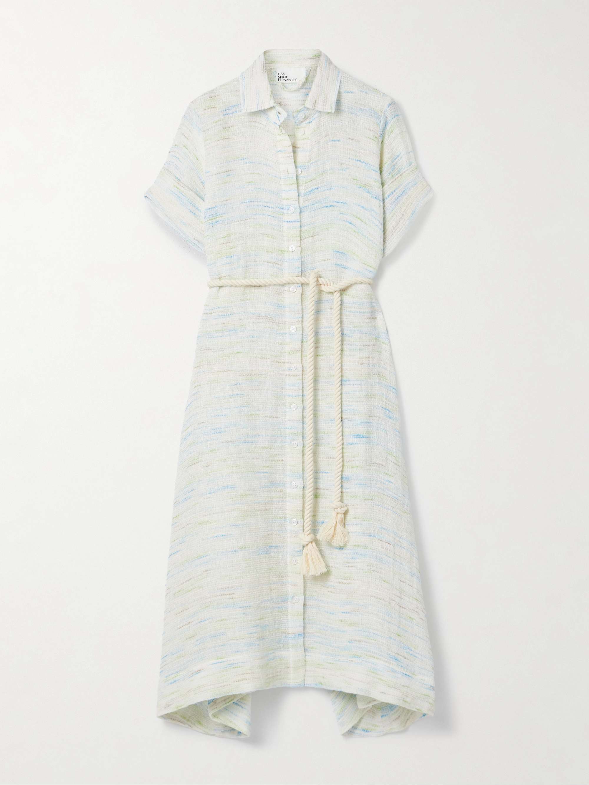 Belted linen-blend tweed midi shirt dress view