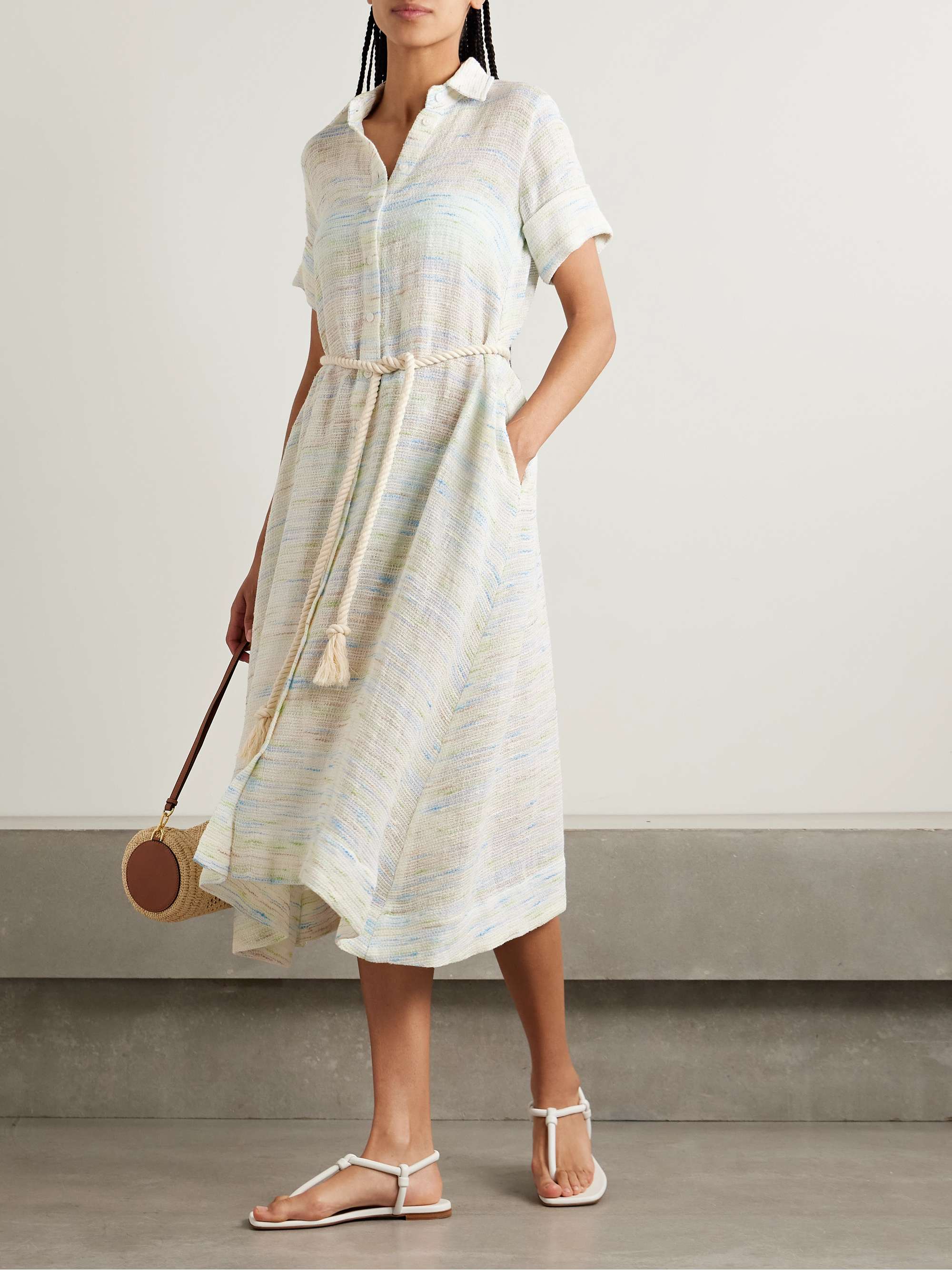 Belted linen-blend tweed midi shirt dress view