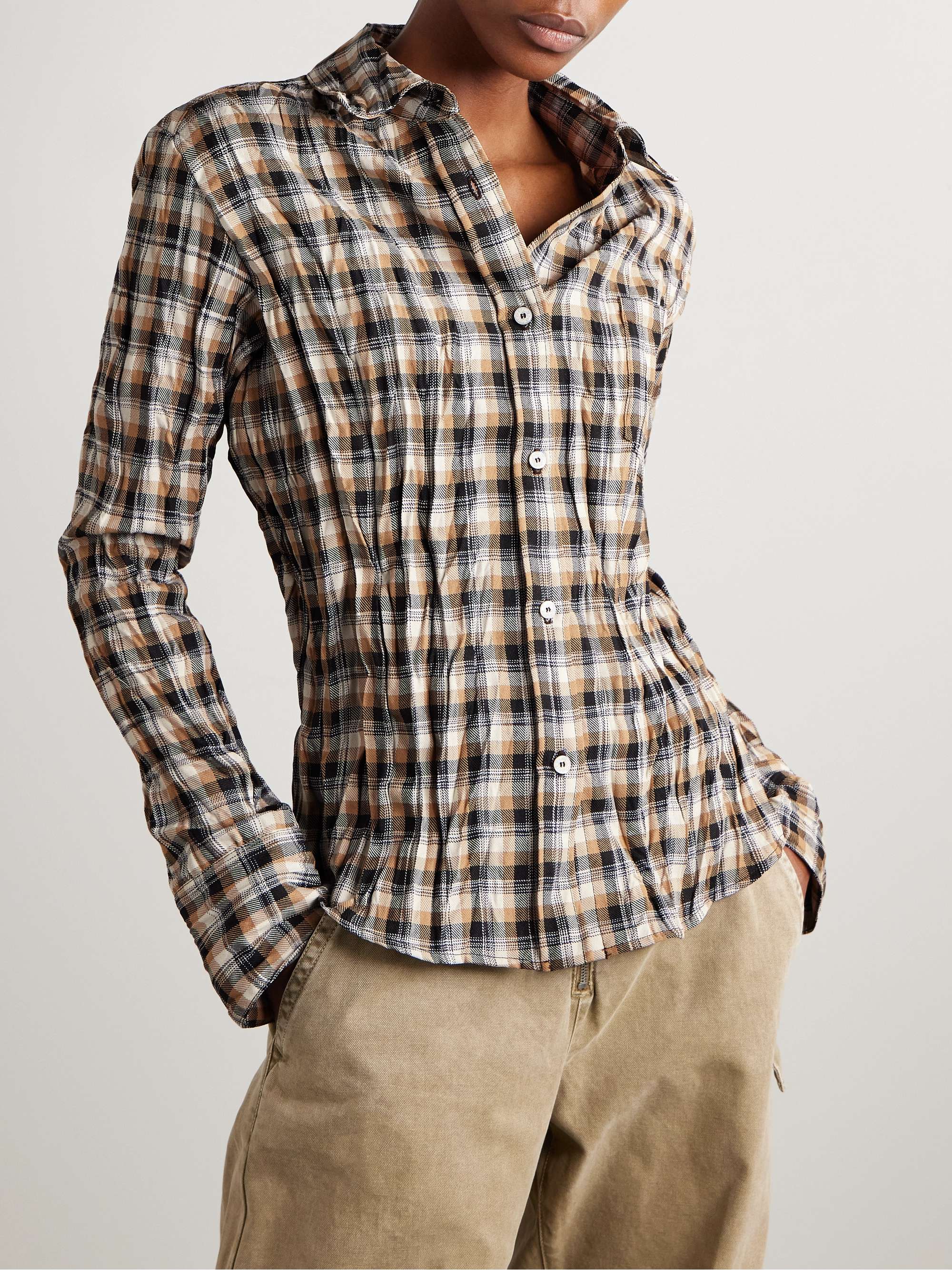 Checked crinkled-twill shirt view