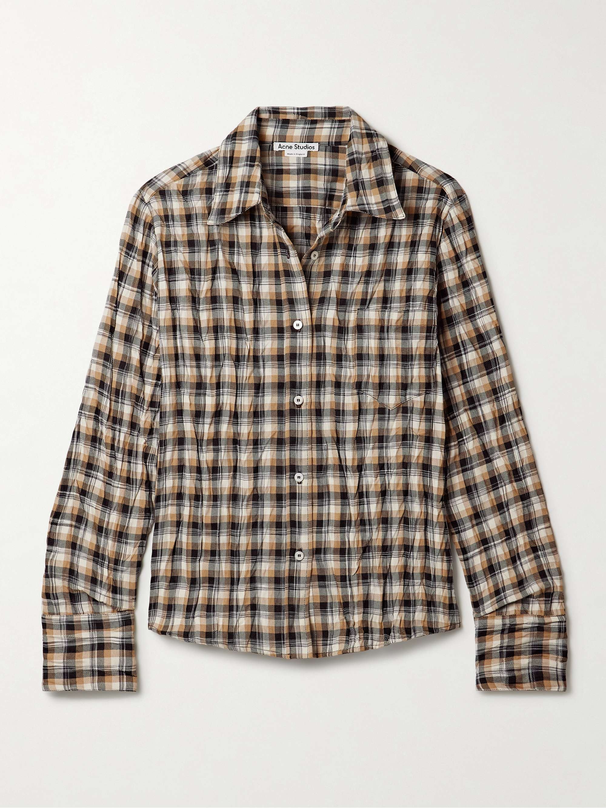 Checked crinkled-twill shirt view