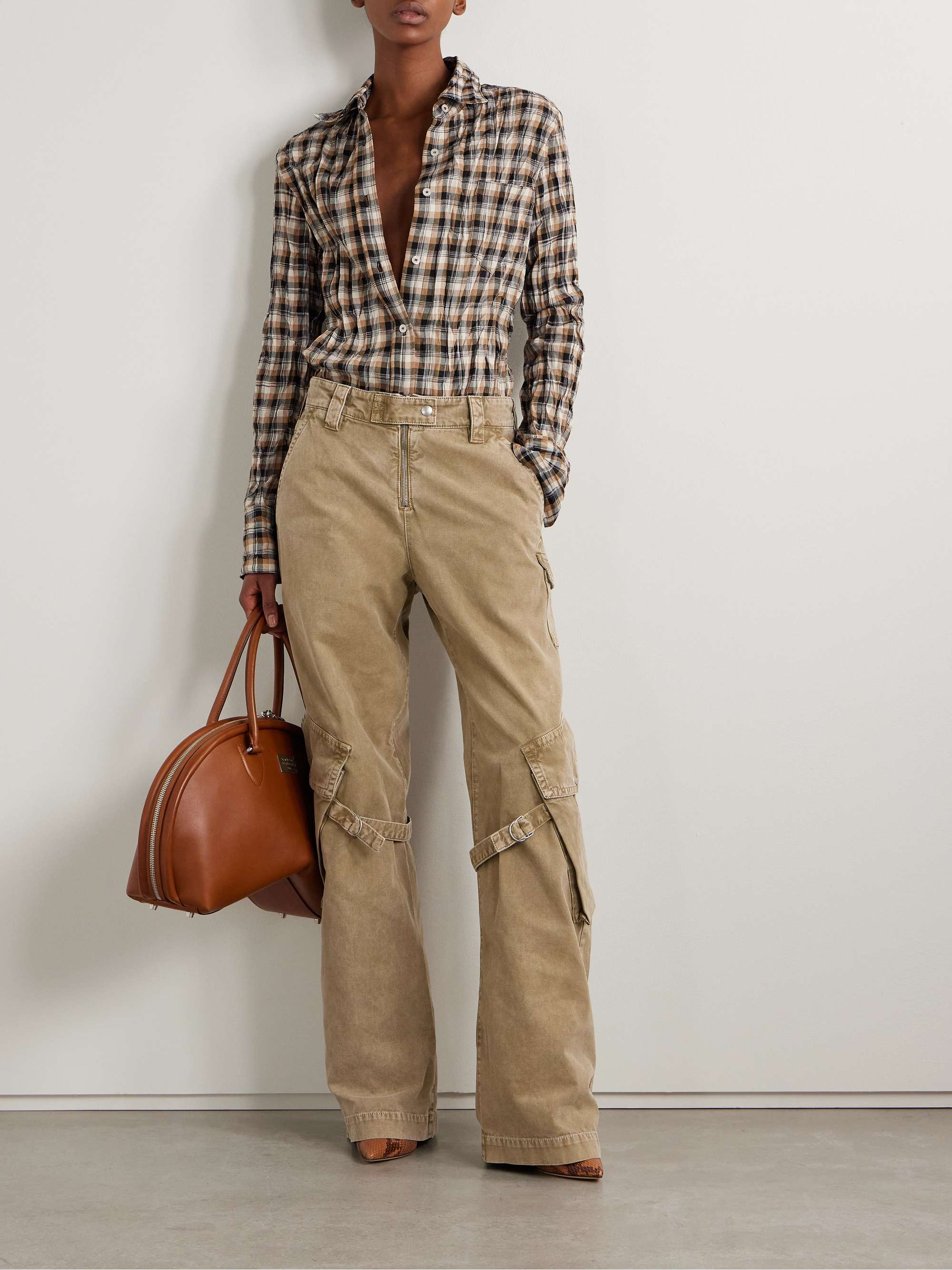 Checked crinkled-twill shirt view