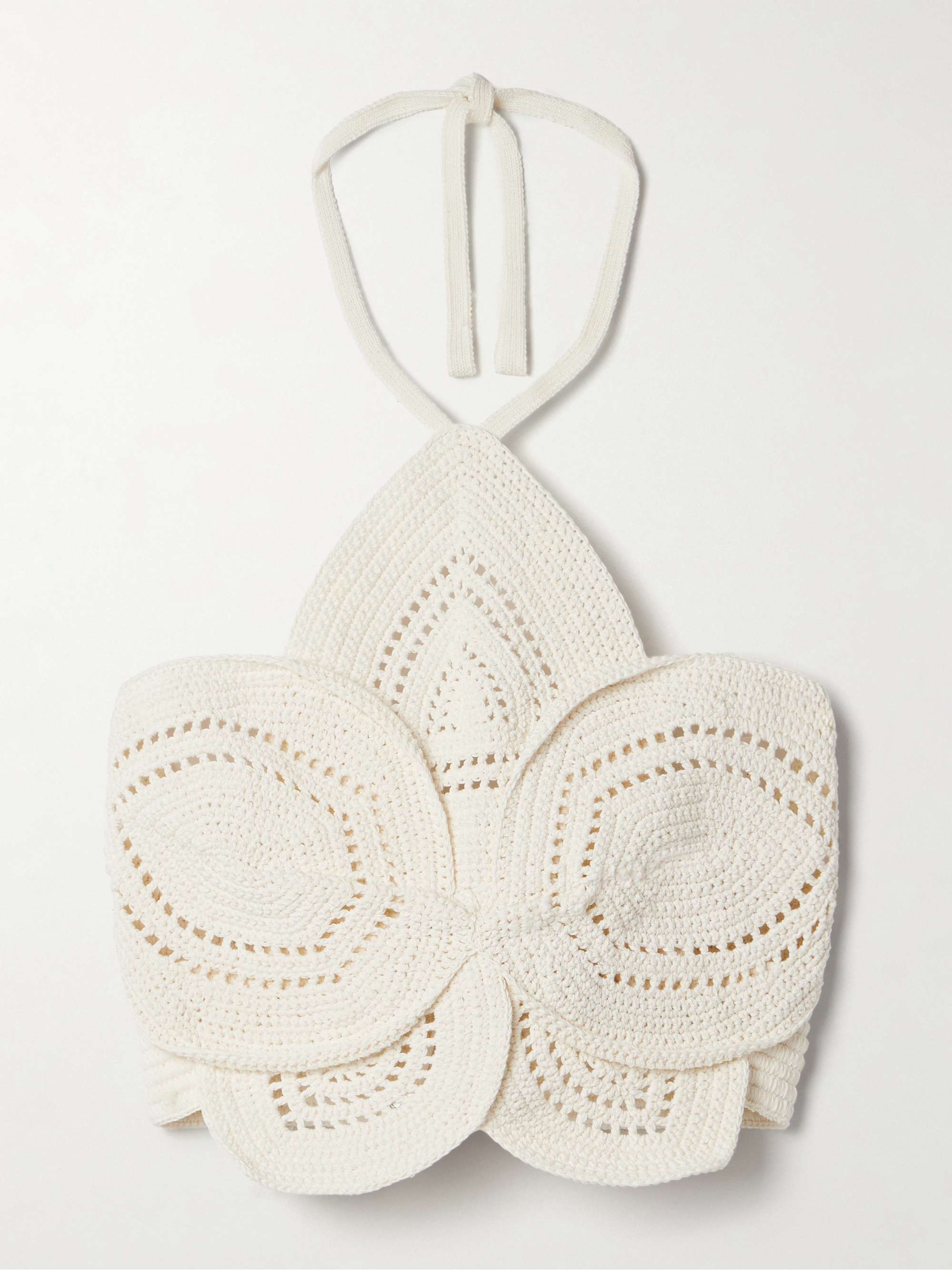 Emelia cropped crocheted cotton halterneck top view