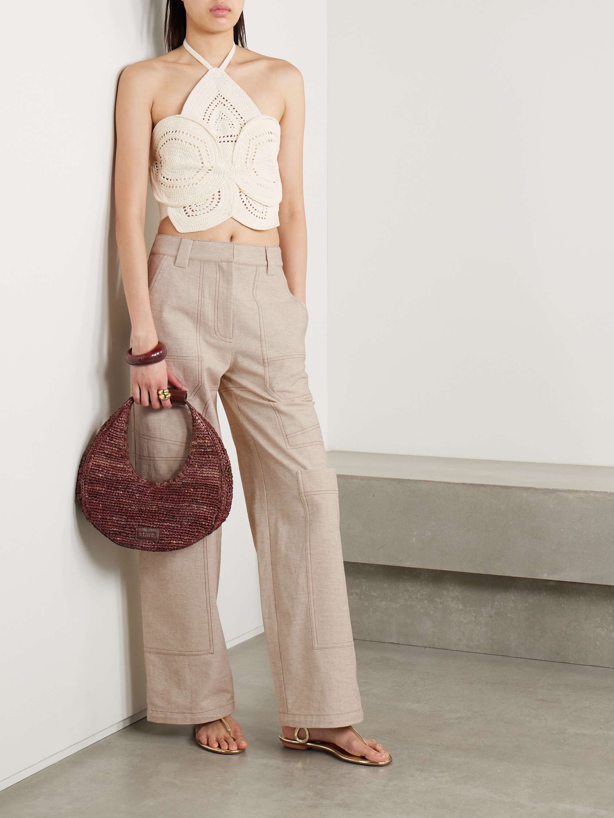 Emelia cropped crocheted cotton halterneck top view