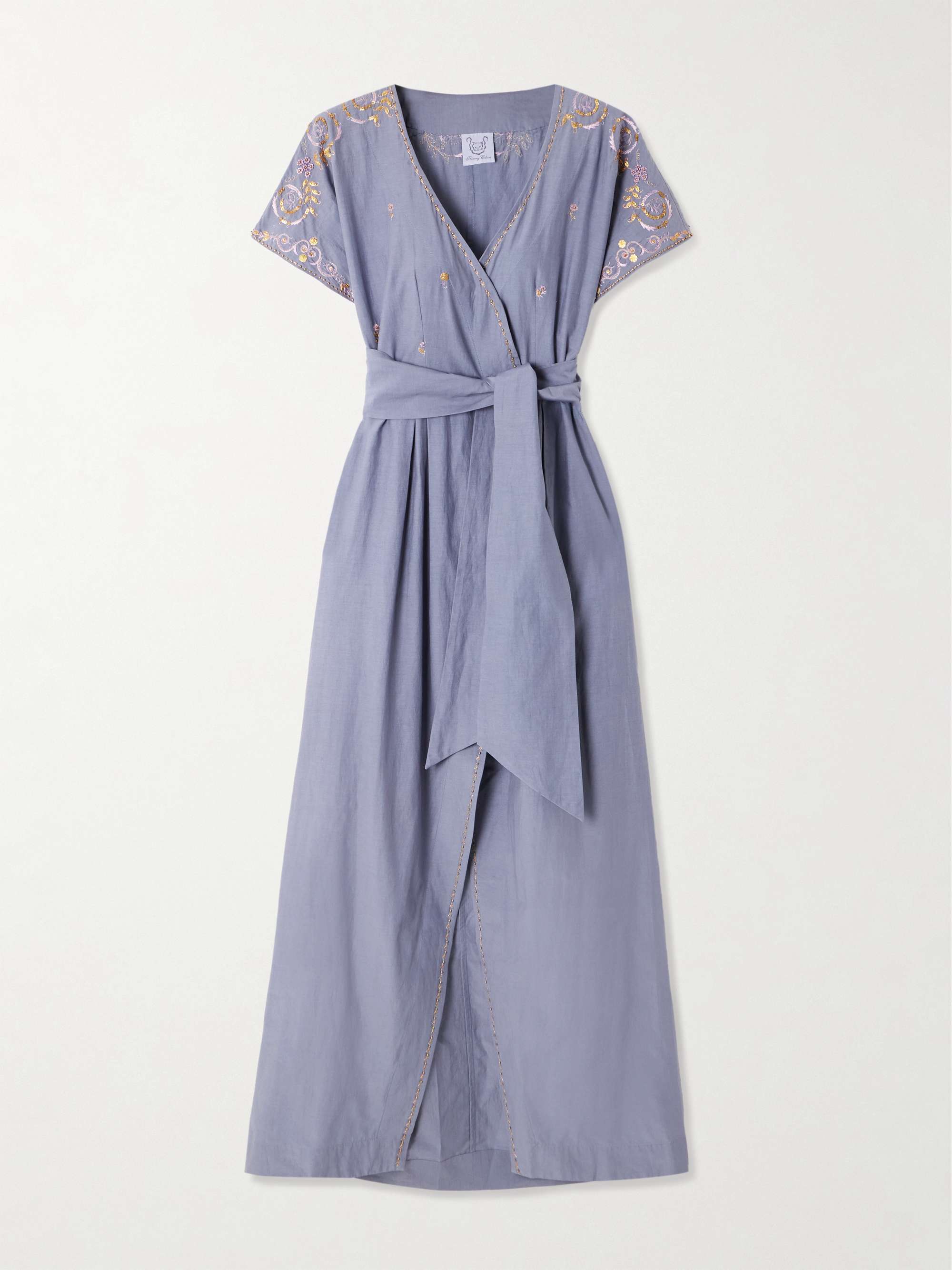 Embellished embroidered cotton and silk-blend maxi wrap dress view