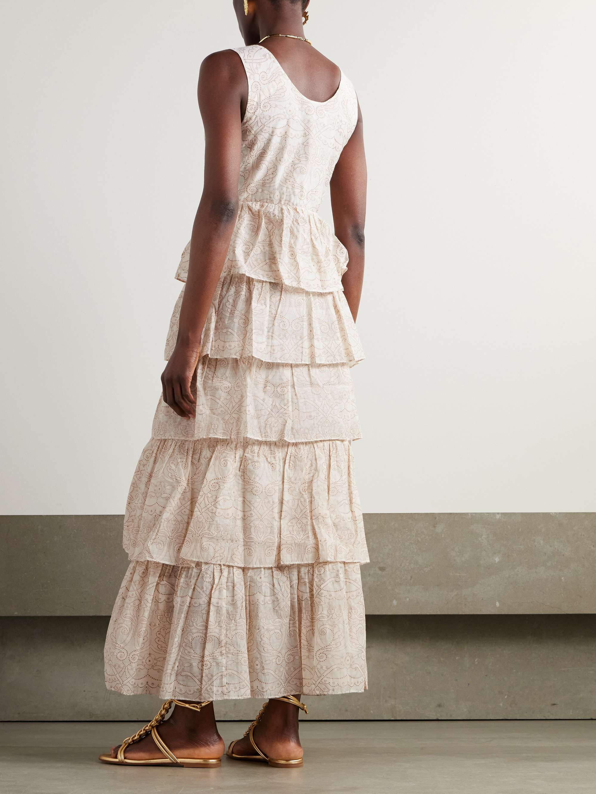 Ines tiered printed cotton and silk-blend maxi dress view