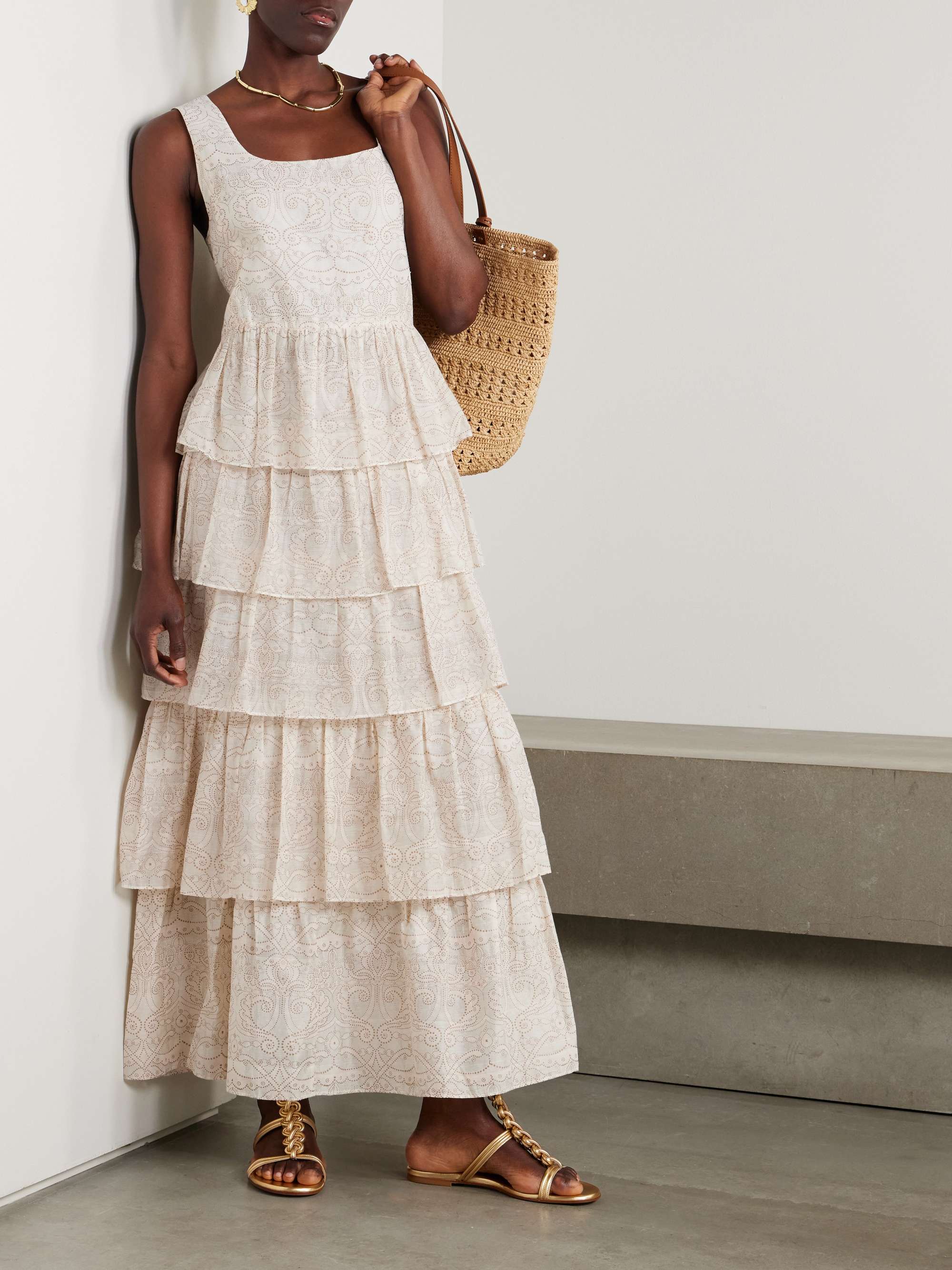 Ines tiered printed cotton and silk-blend maxi dress view