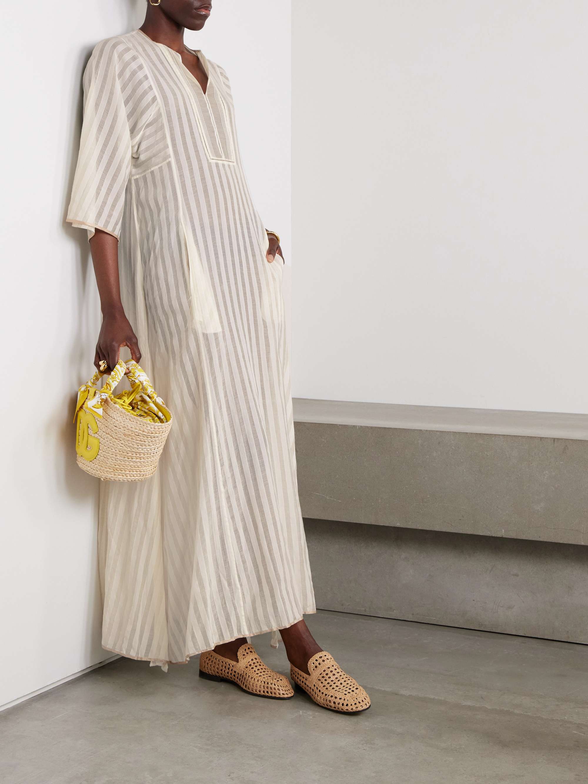 Rachel satin-trimmed striped cotton and silk-blend maxi dress view