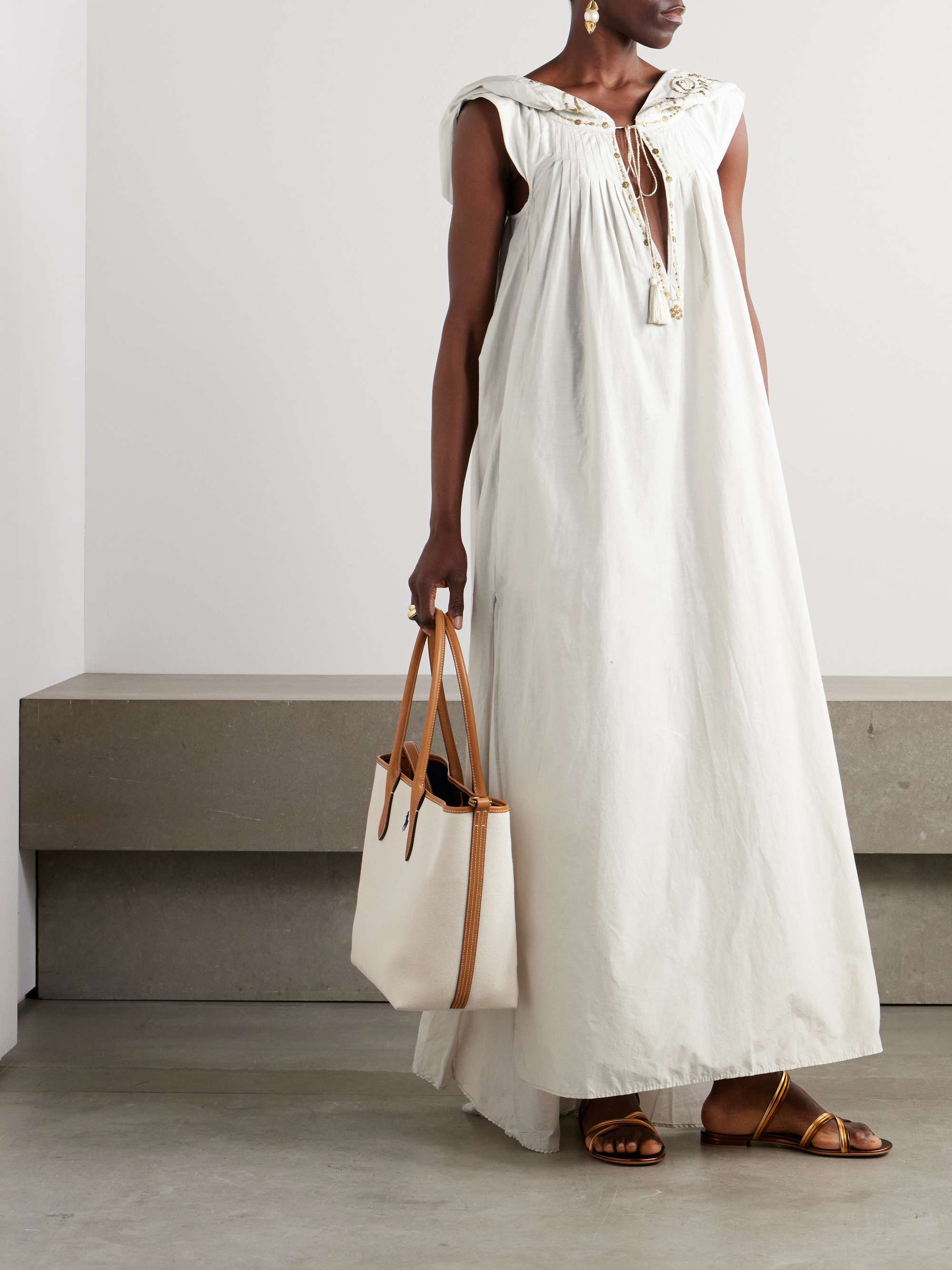 Eden hooded embellished embroidered cotton and silk-blend coverup view