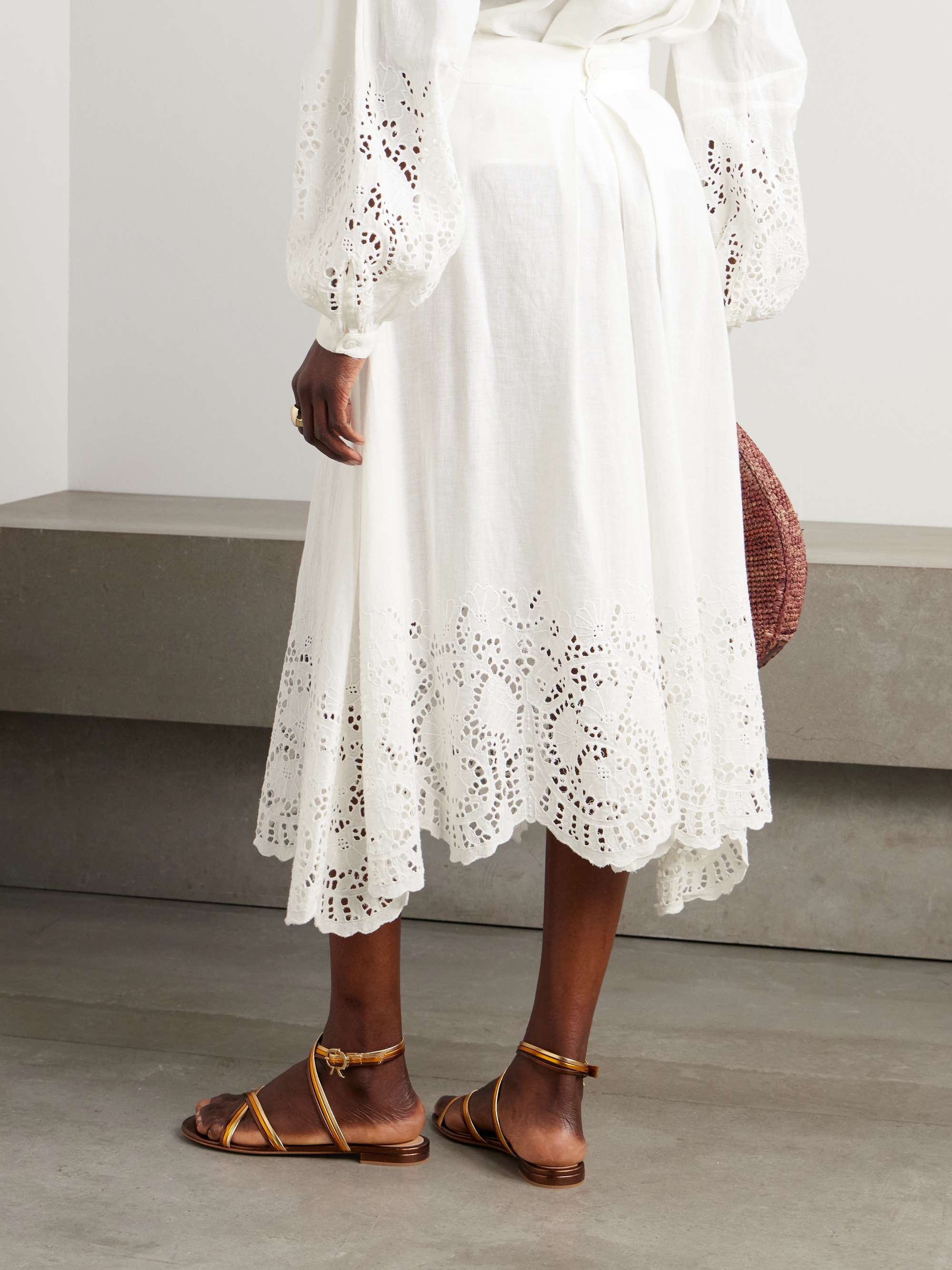 Wynona pleated broderie anglaise linen and cotton-blend midi skirt view