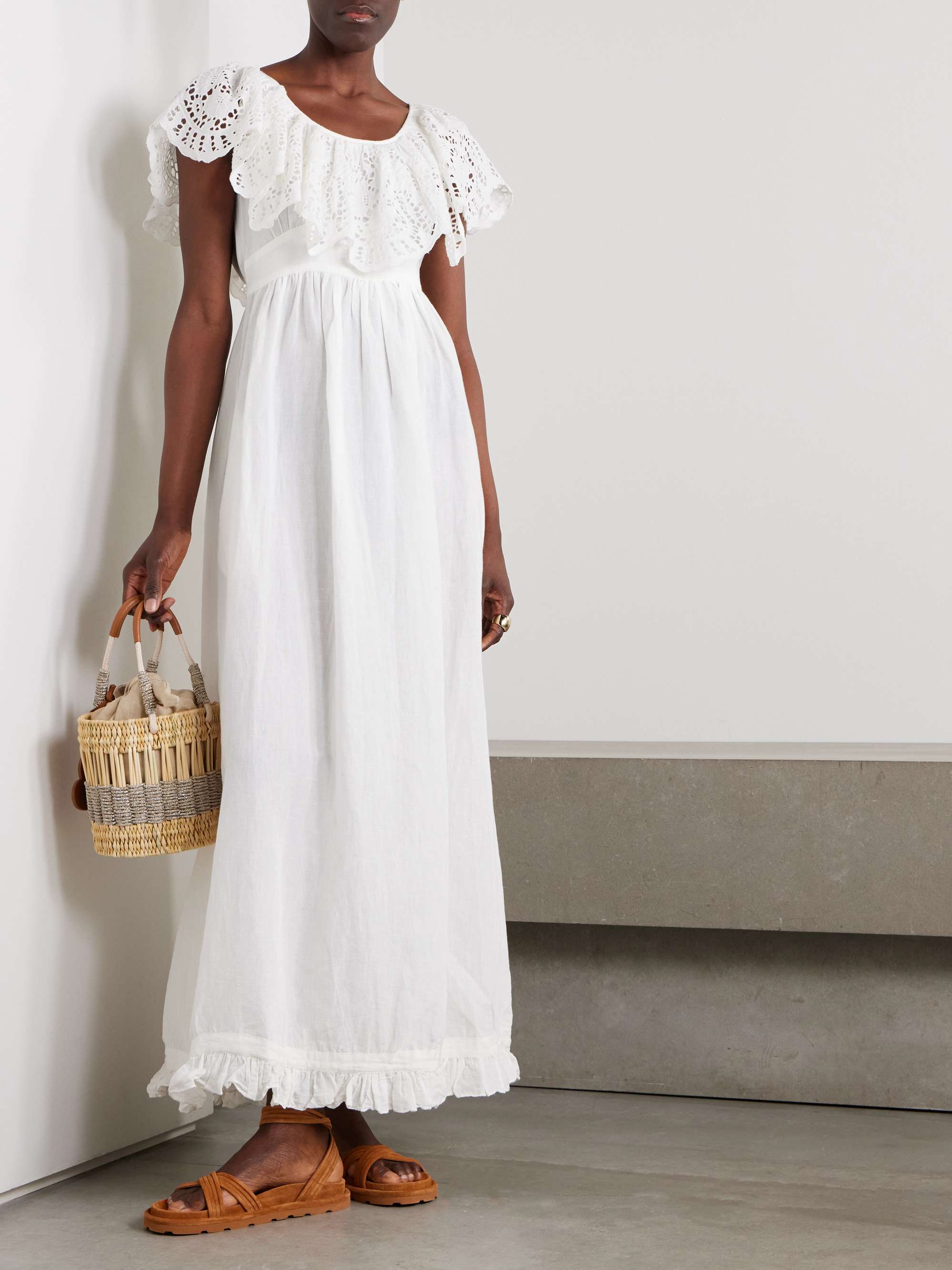 Milos ruffled broderie anglaise linen and cotton-blend maxi dress view