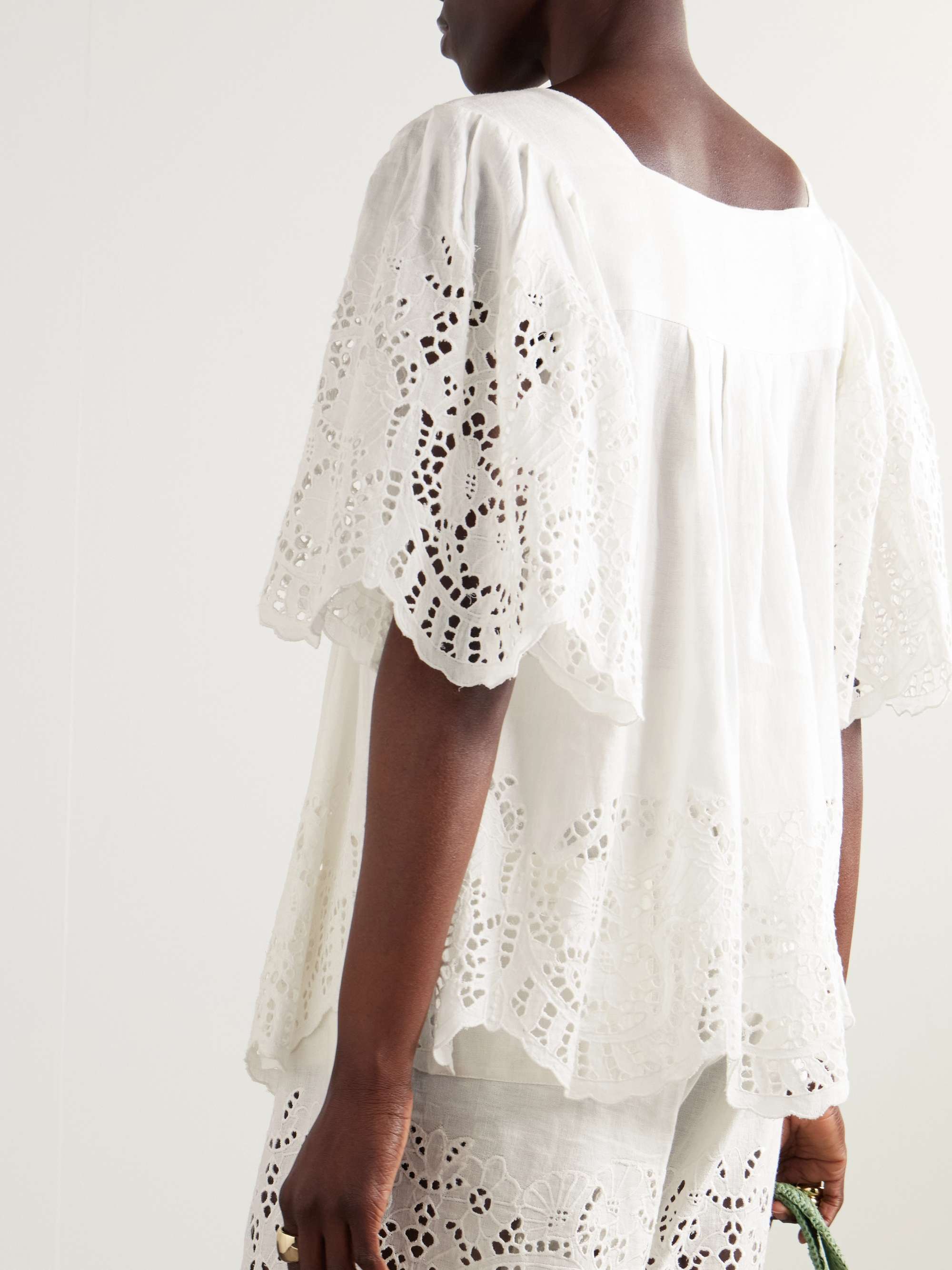 Scarletta pleated broderie anglaise linen and cotton-blend blouse view