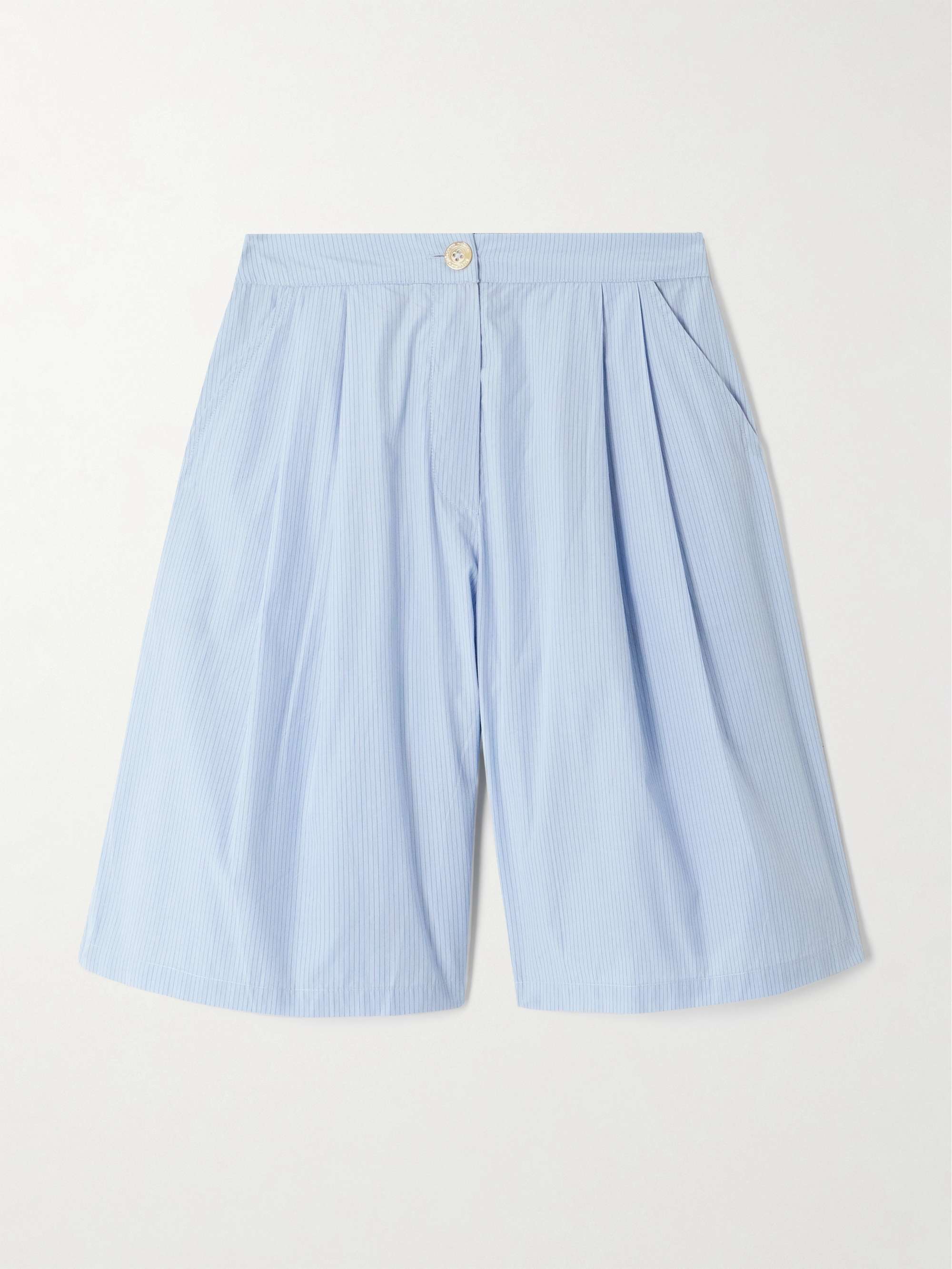 Striped pleated cotton-poplin shorts view