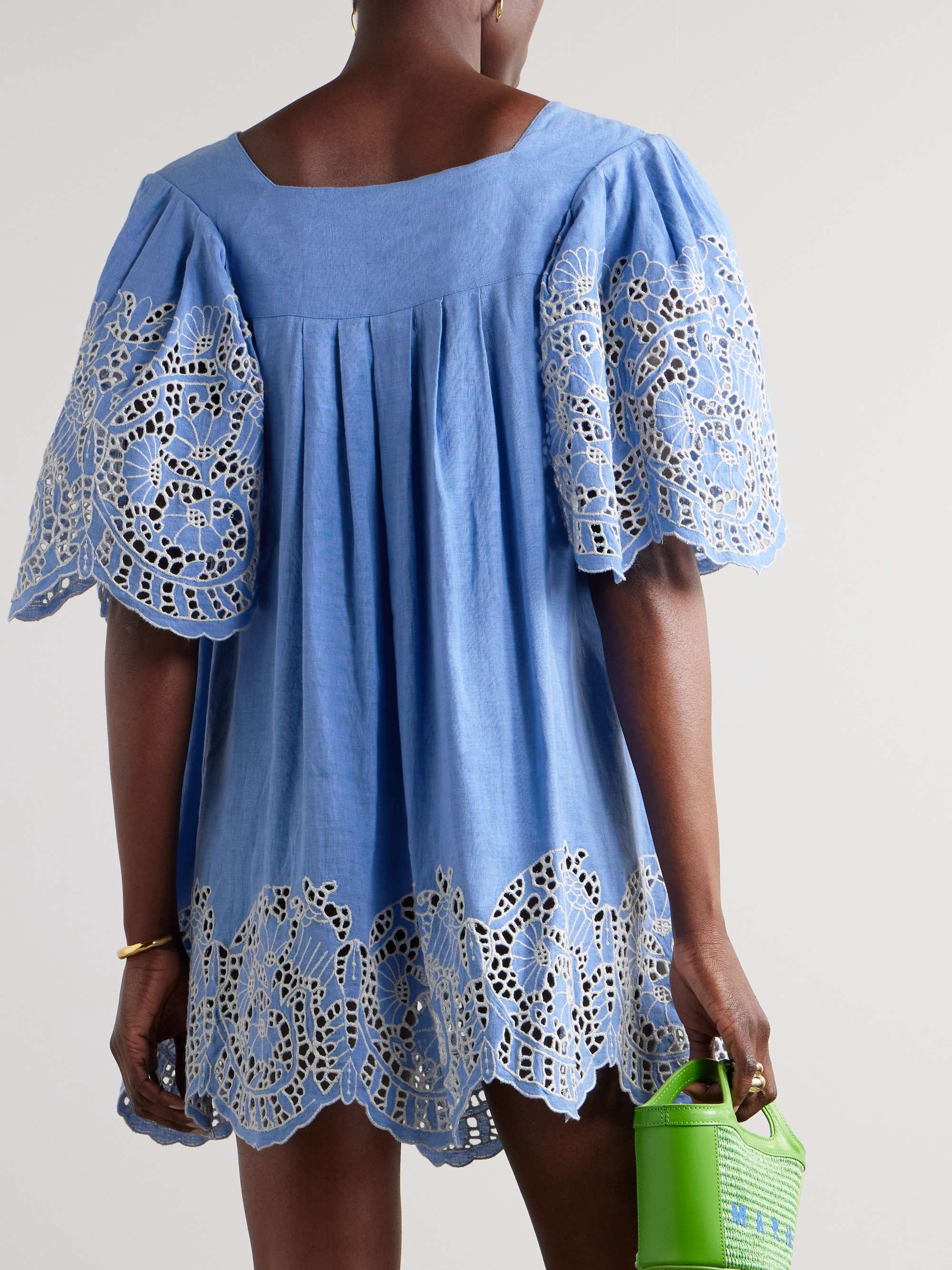 Scarlett broderie anglaise linen and cotton-blend mini dress view