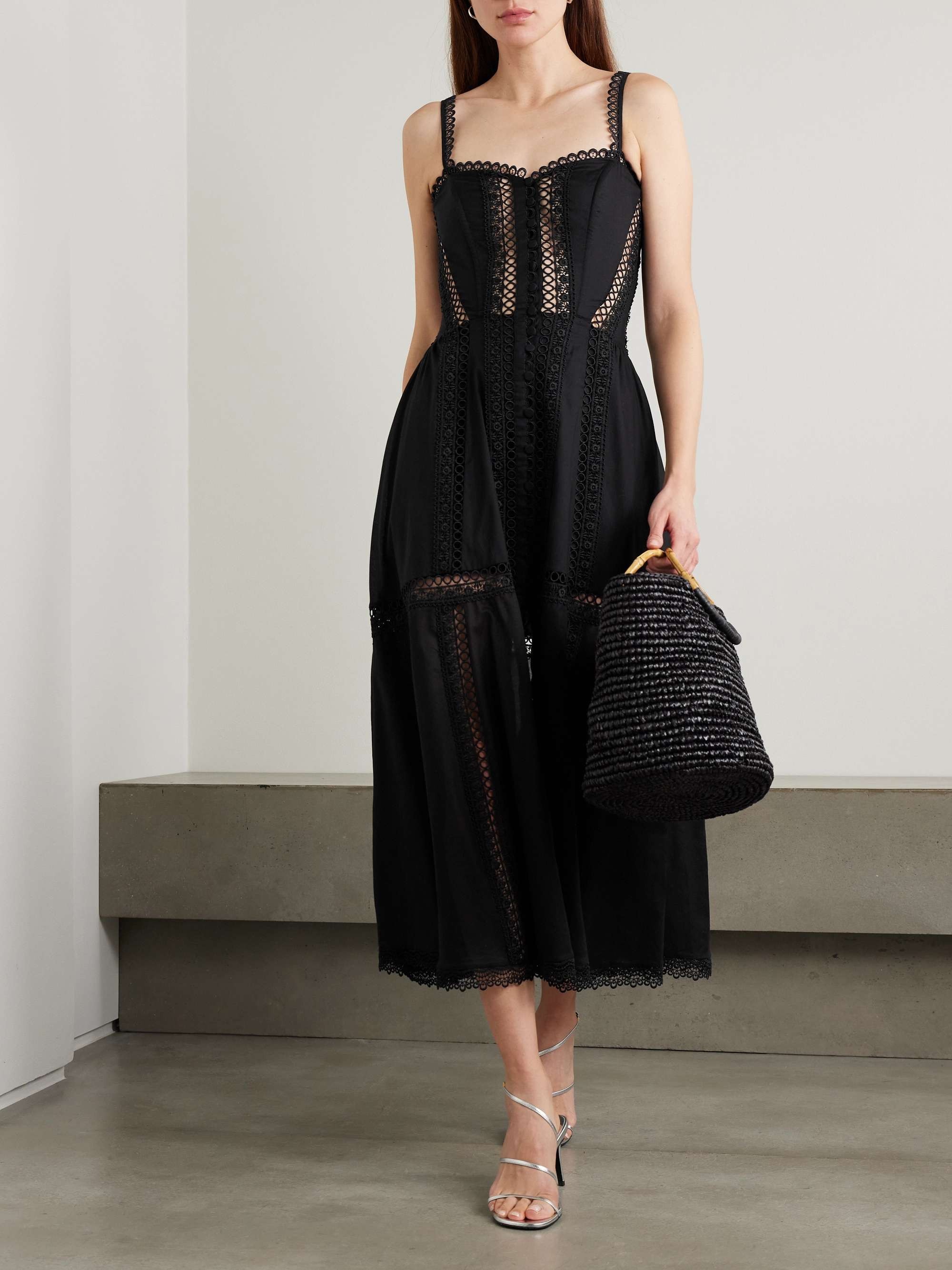 Dafelle scalloped guipure lace-trimmed cotton-blend voile midi dress view