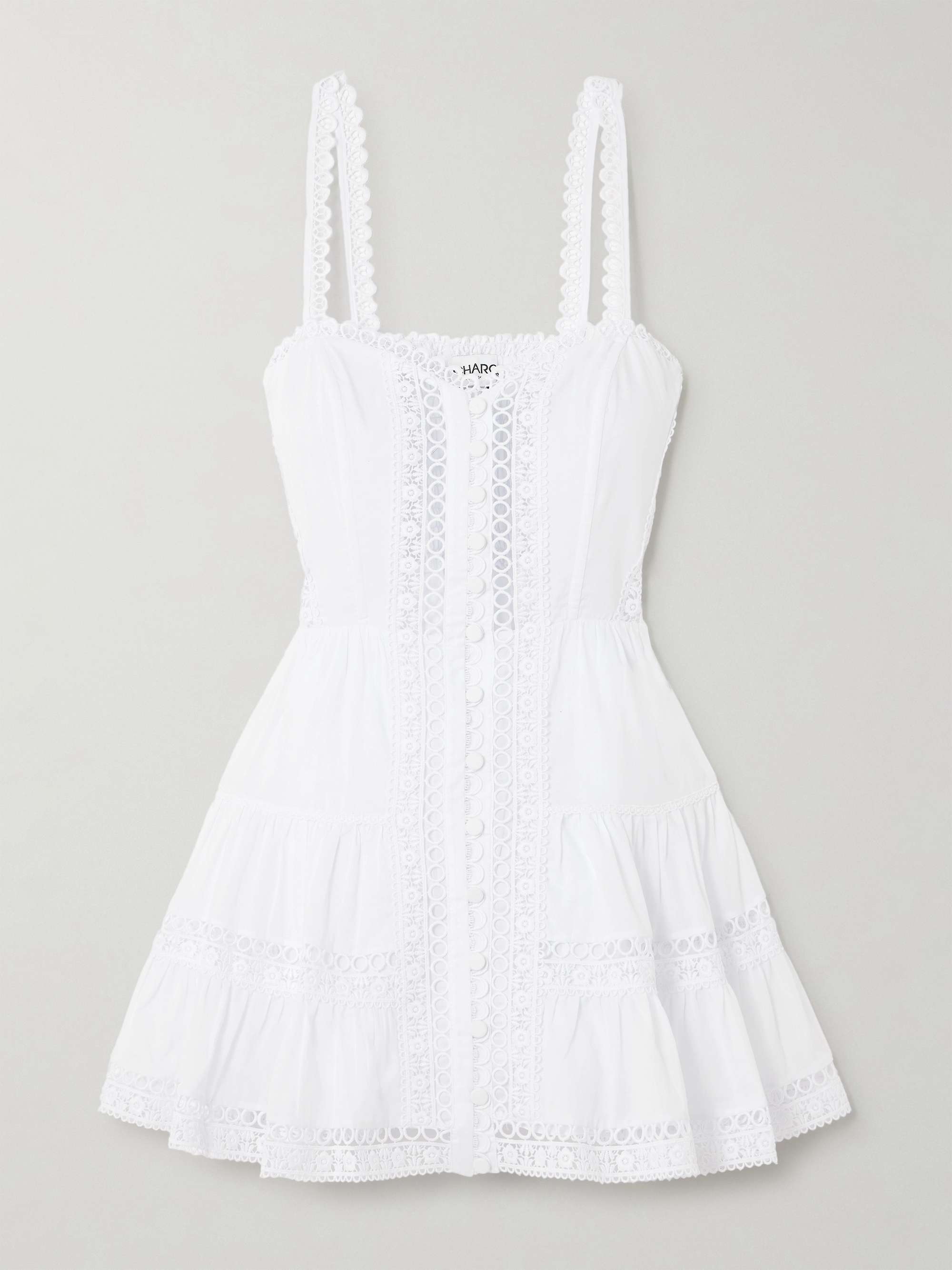 Lenora tiered guipure lace-trimmed cotton-blend voile mini dress view
