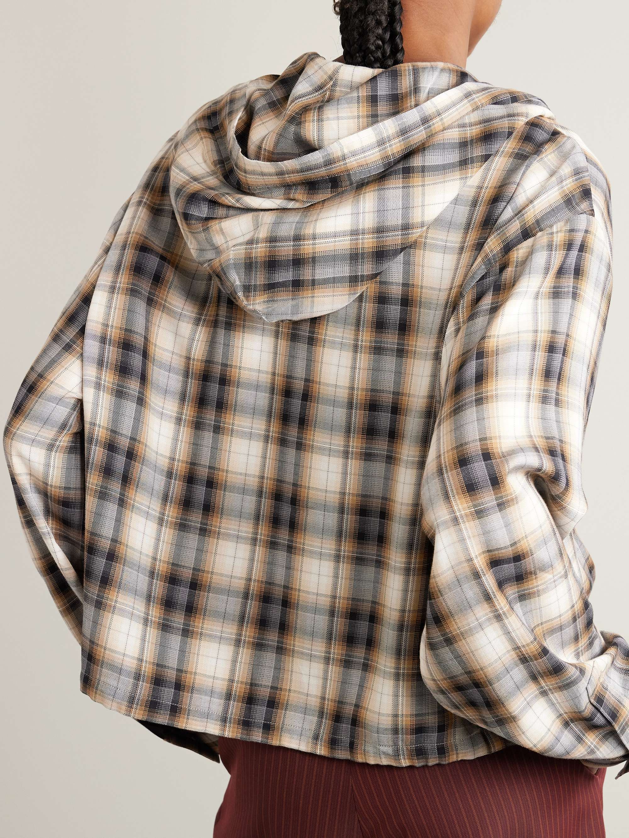 Hooded appliquéd checked woven shirt view