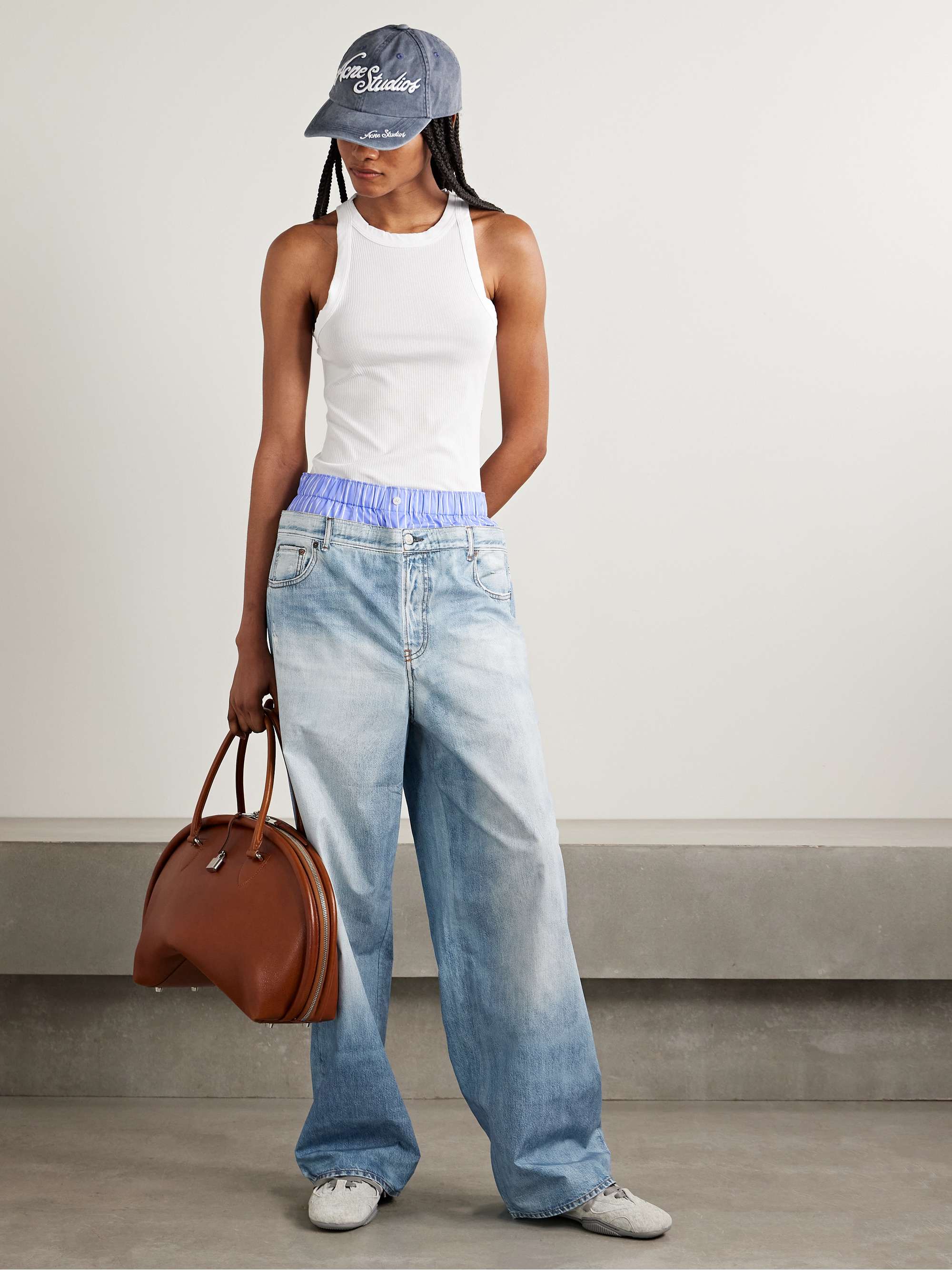 Trompe l'oeil printed cotton-poplin wide-leg pants view