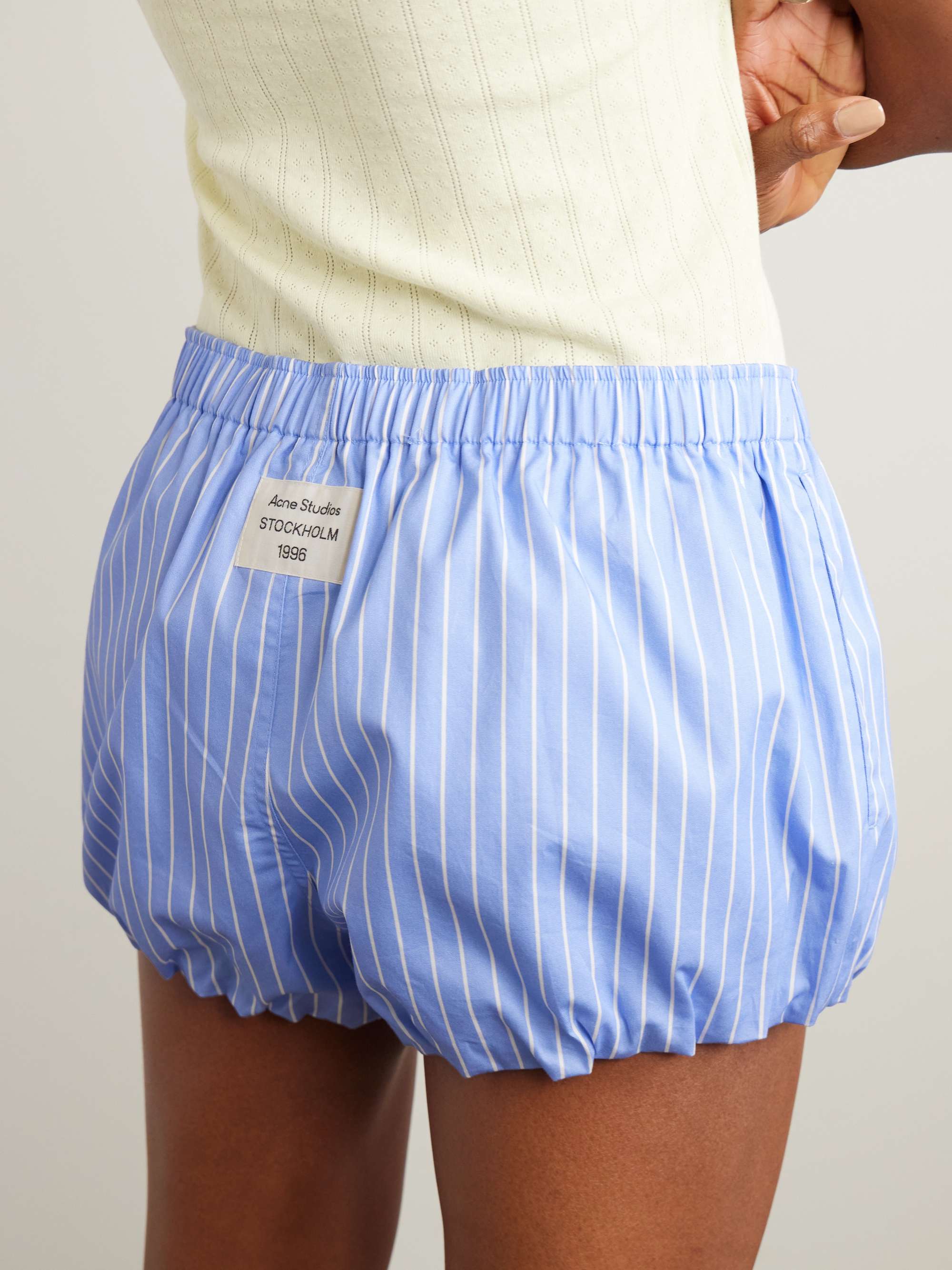 Gathered striped cotton-poplin shorts view