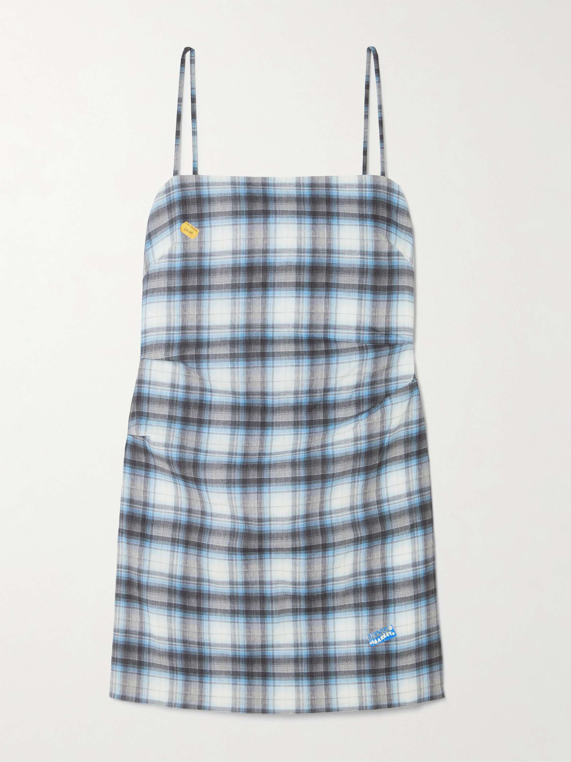 Gathered checked linen-blend mini dress view