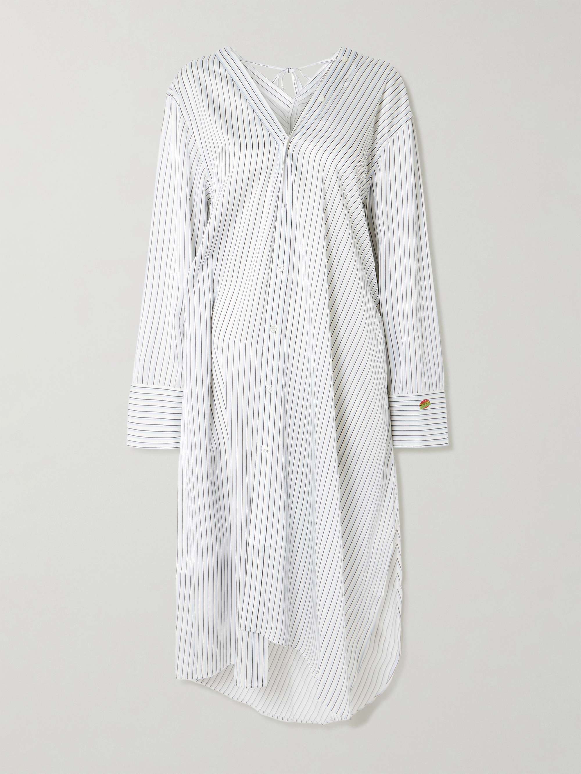Asymmetric printed striped satin midi dress view