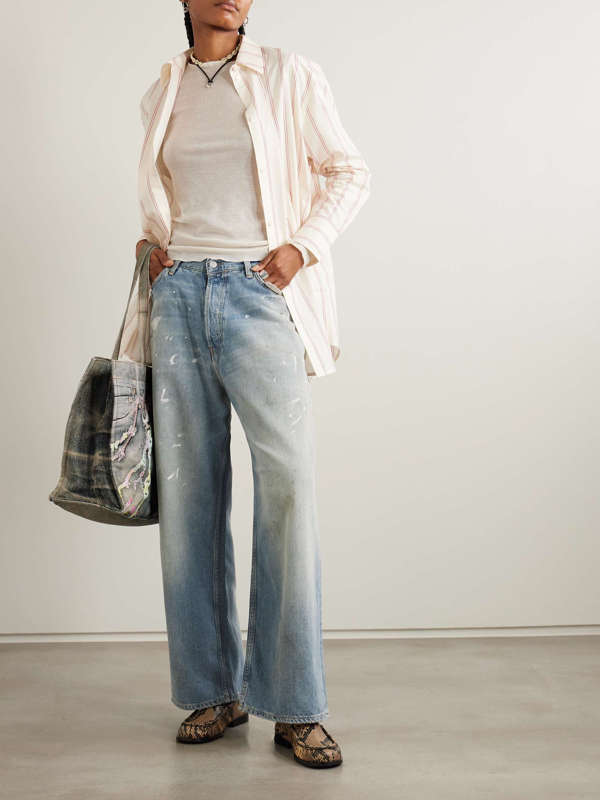 Distressed organic low-rise wide-leg jeans view