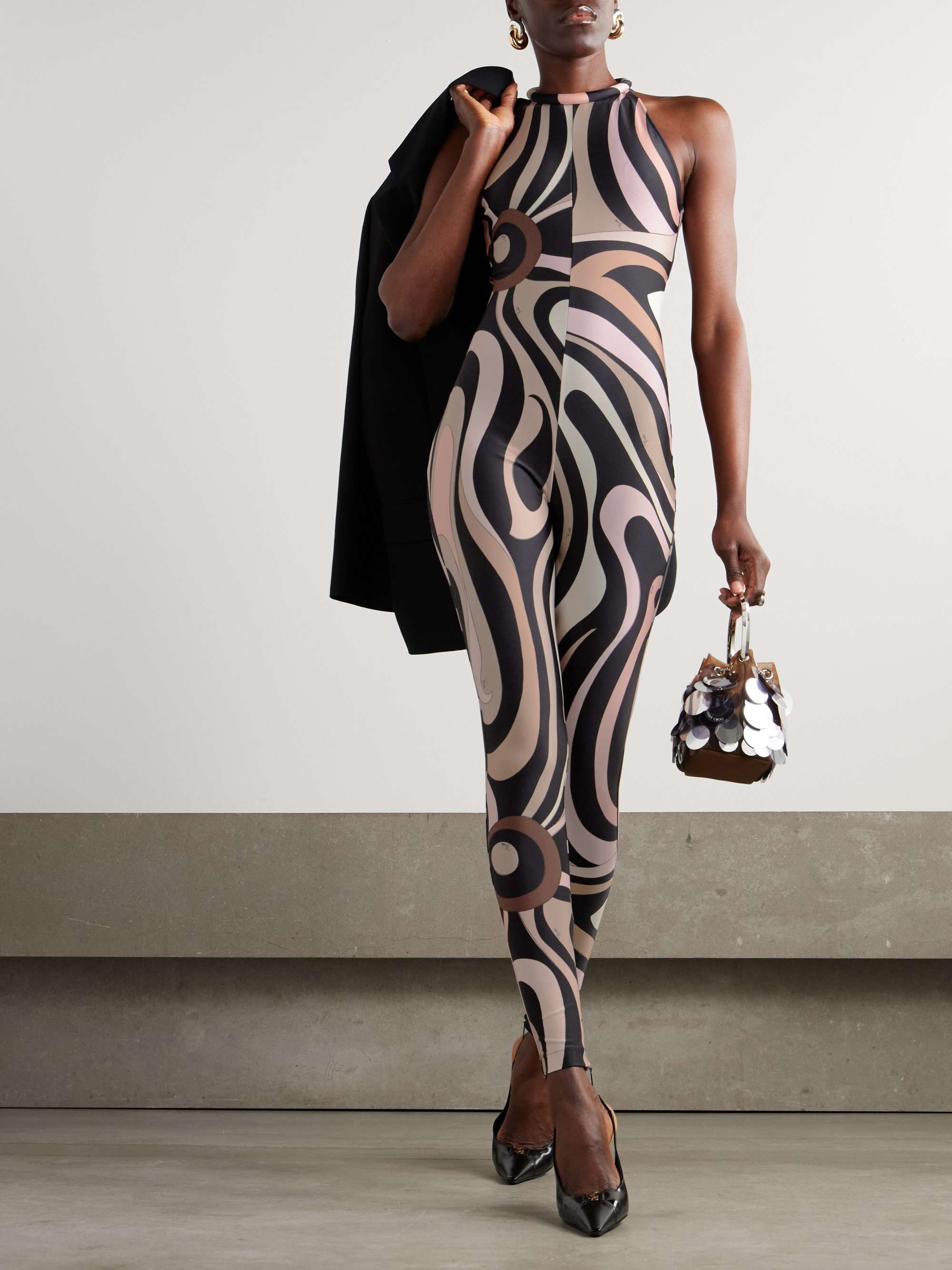 Printed stretch-jersey halterneck jumpsuit view