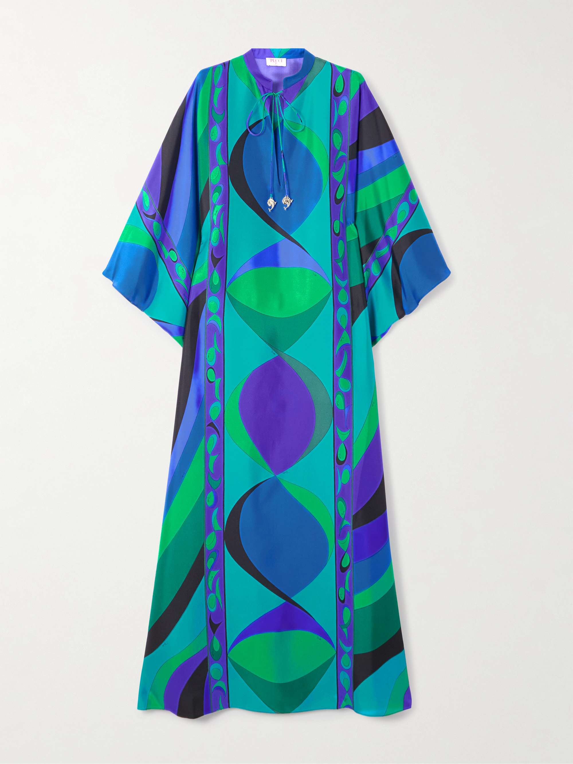Embellished printed silk-twill kaftan view