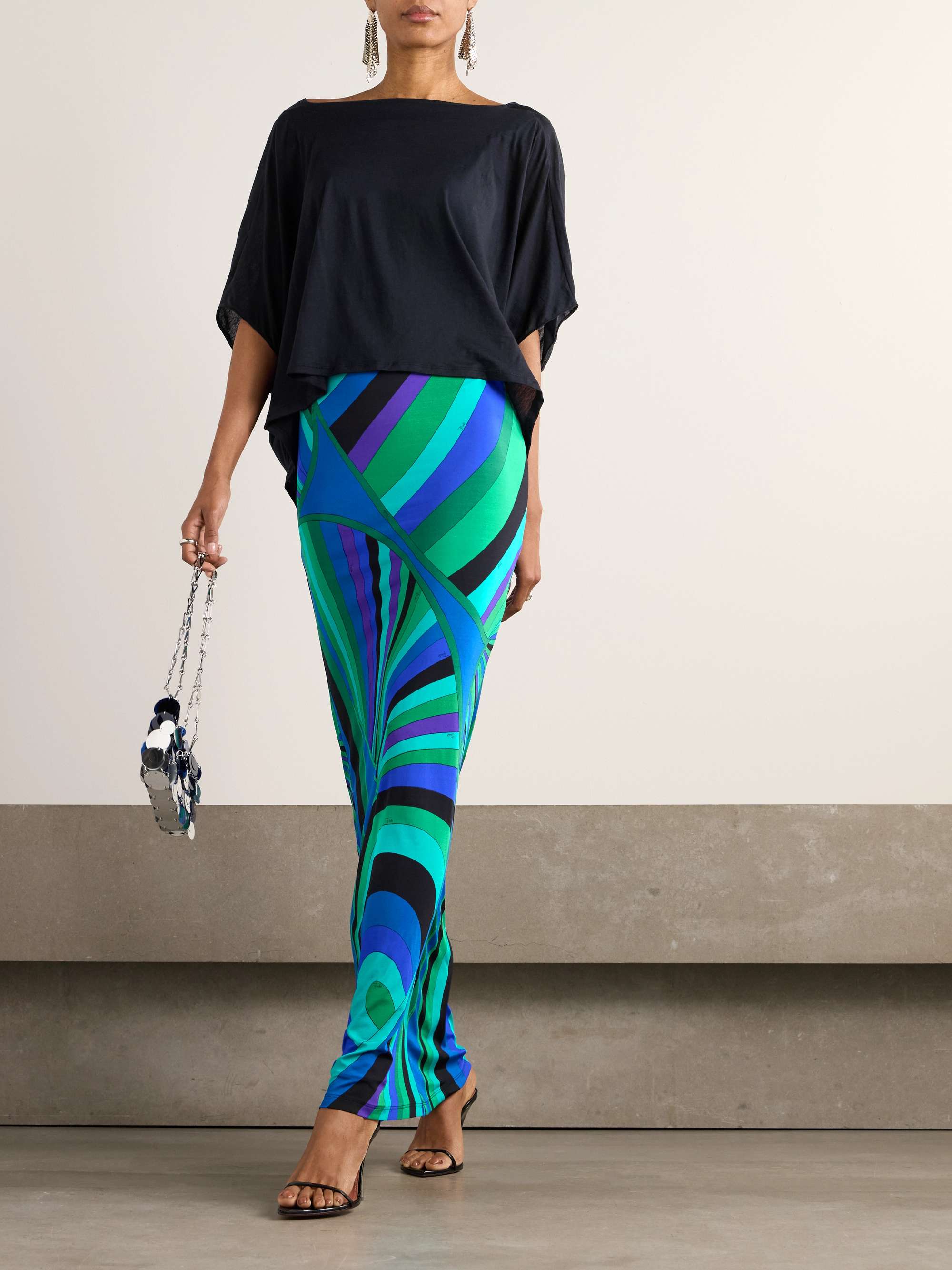 Layered cotton and silk-blend and printed jersey maxi dress view