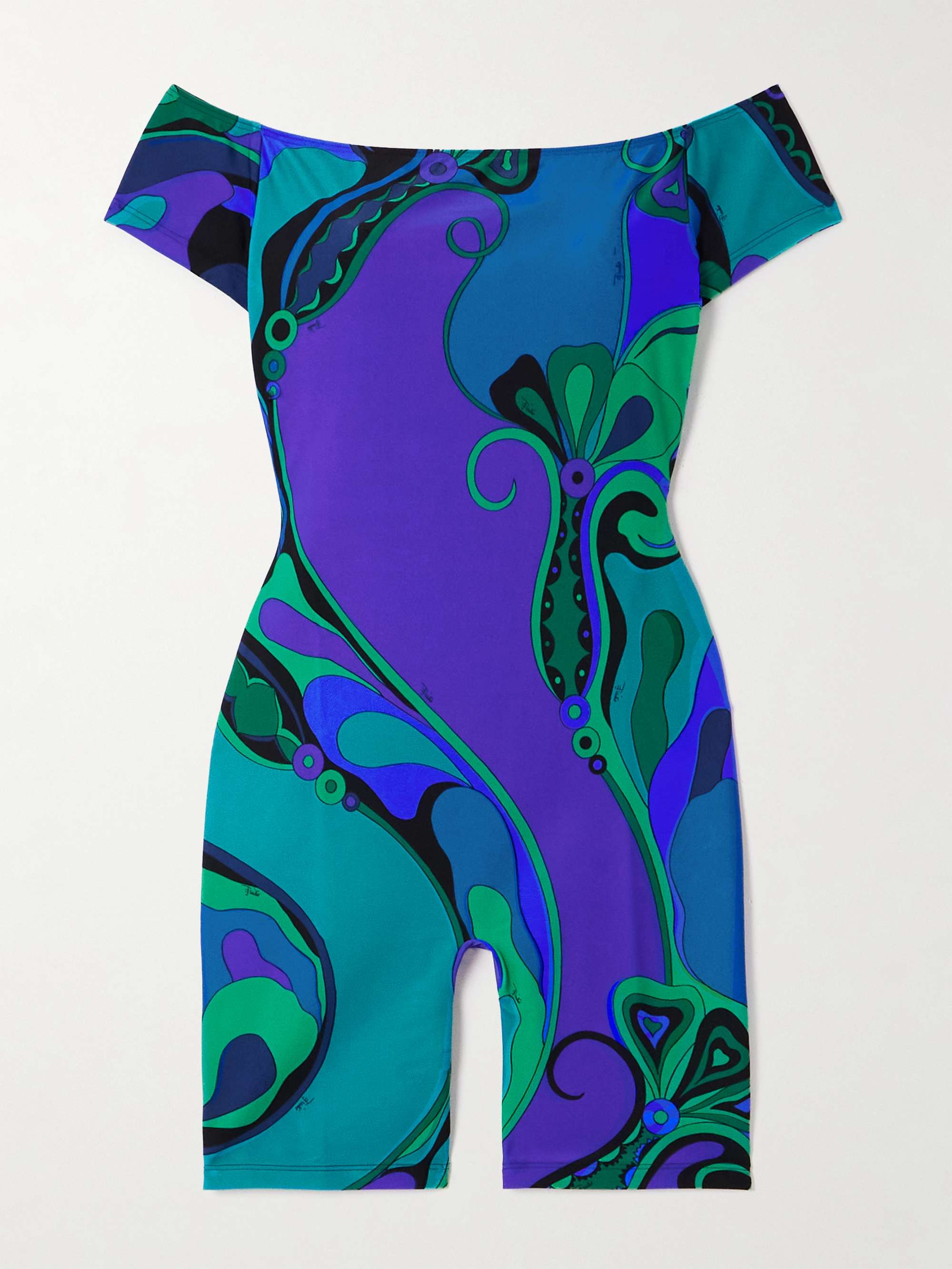 Orchidee off-the-shoulder printed satin-jersey playsuit view