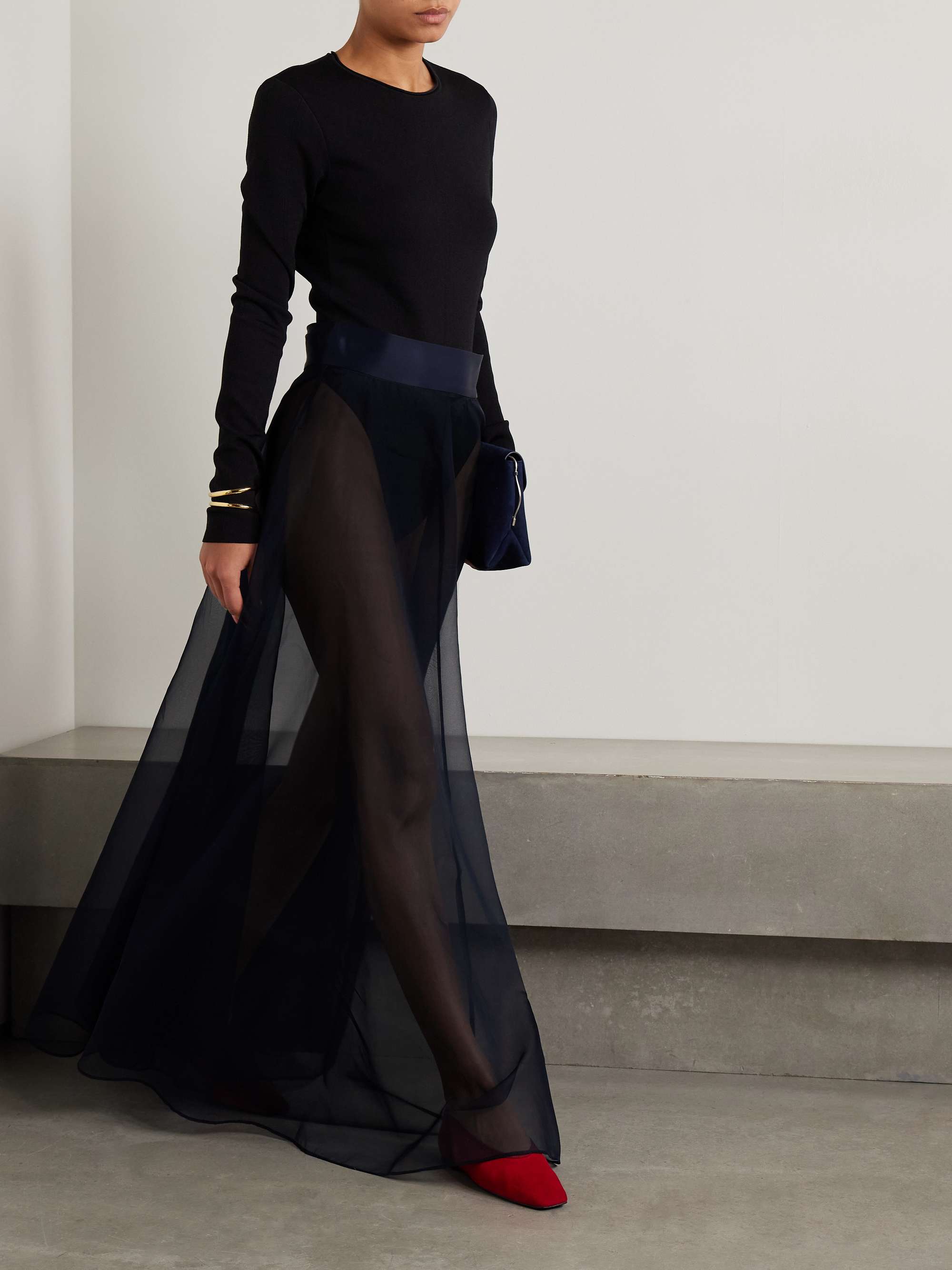 Aire satin-trimmed silk-organza maxi skirt view