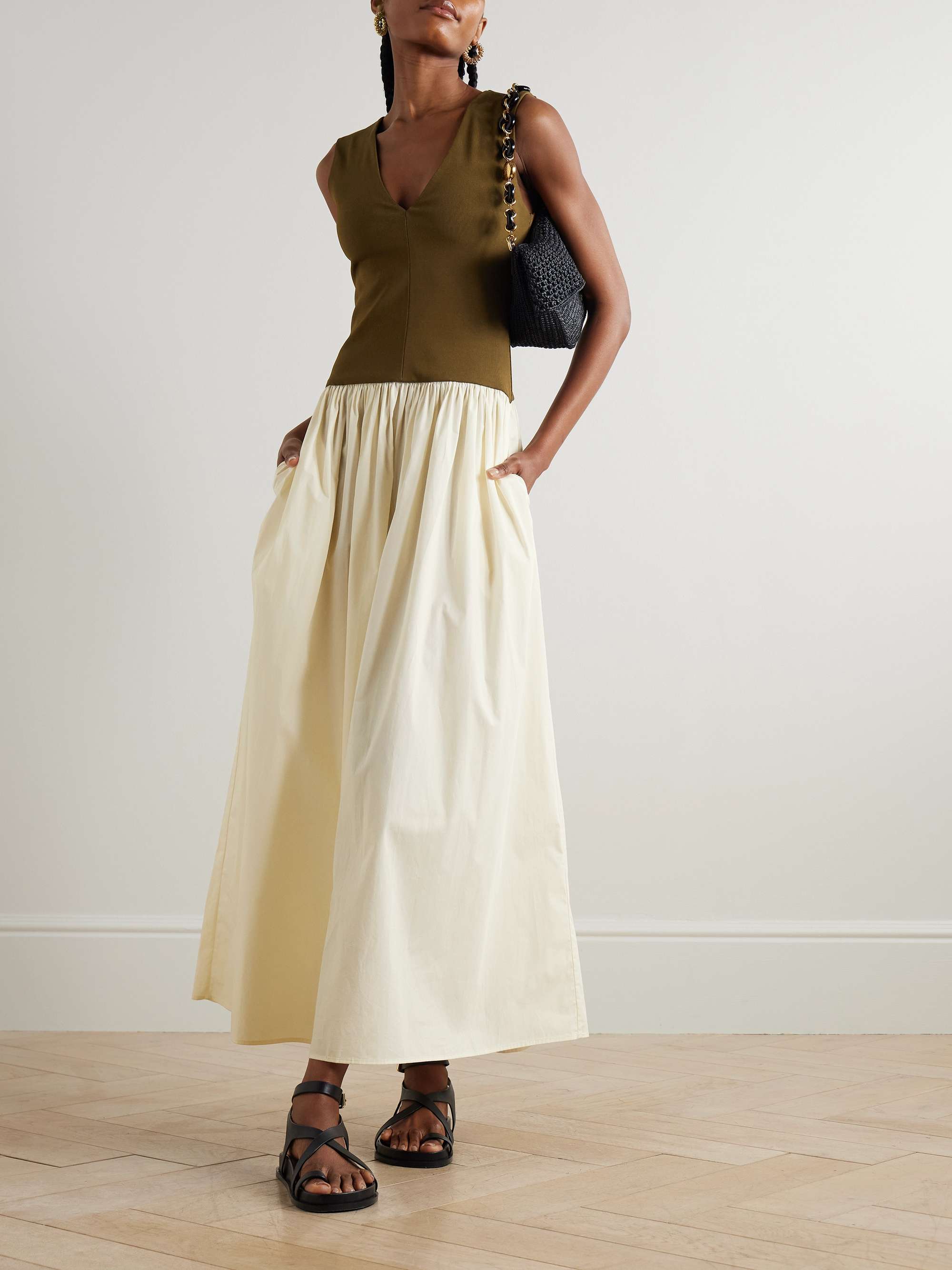 Stretch-knit and silk-crepe maxi dress view