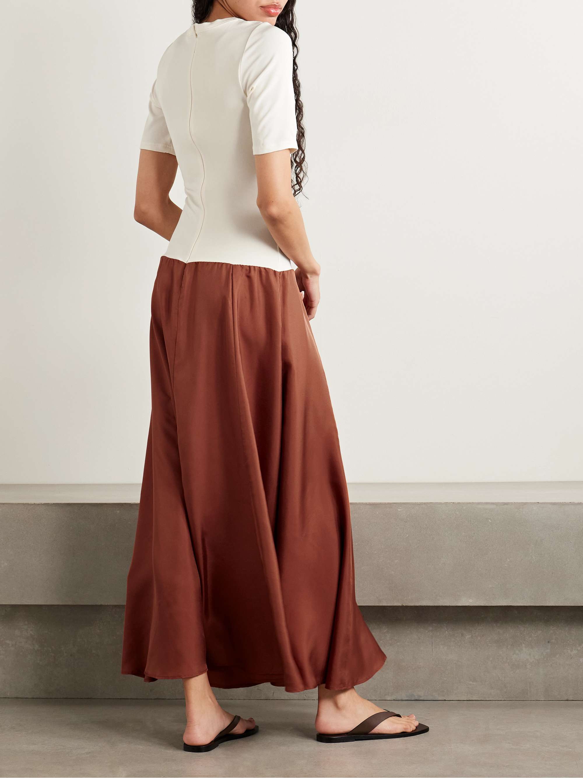 Stretch-knit and silk-twill maxi dress view