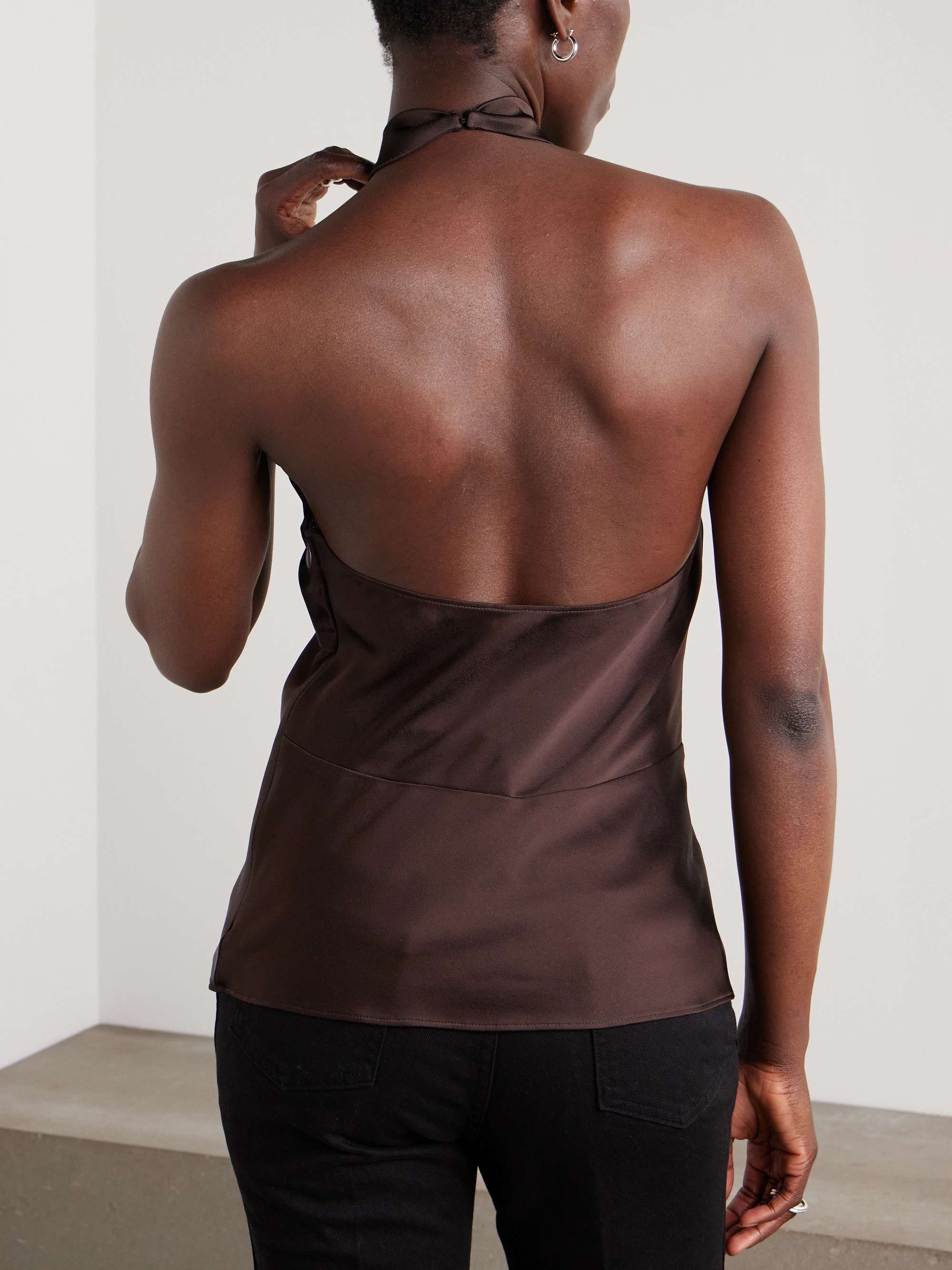 Cutout satin-crepe halterneck top view