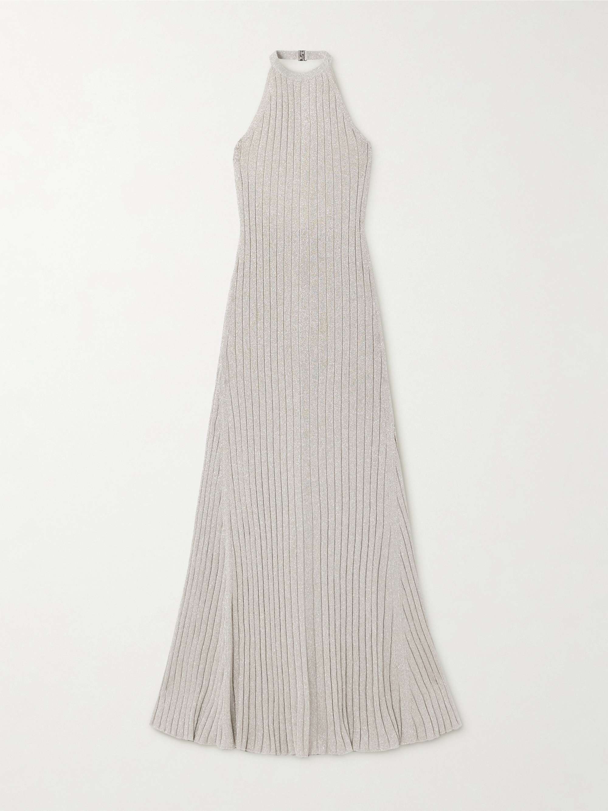 Metallic ribbed-knit halterneck maxi dress view