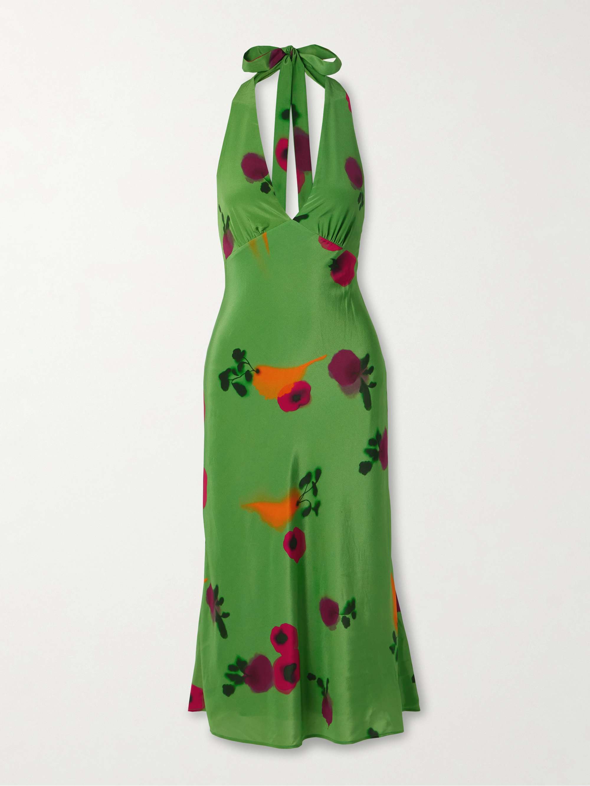 Lucca printed silk-crepe halterneck midi dress view