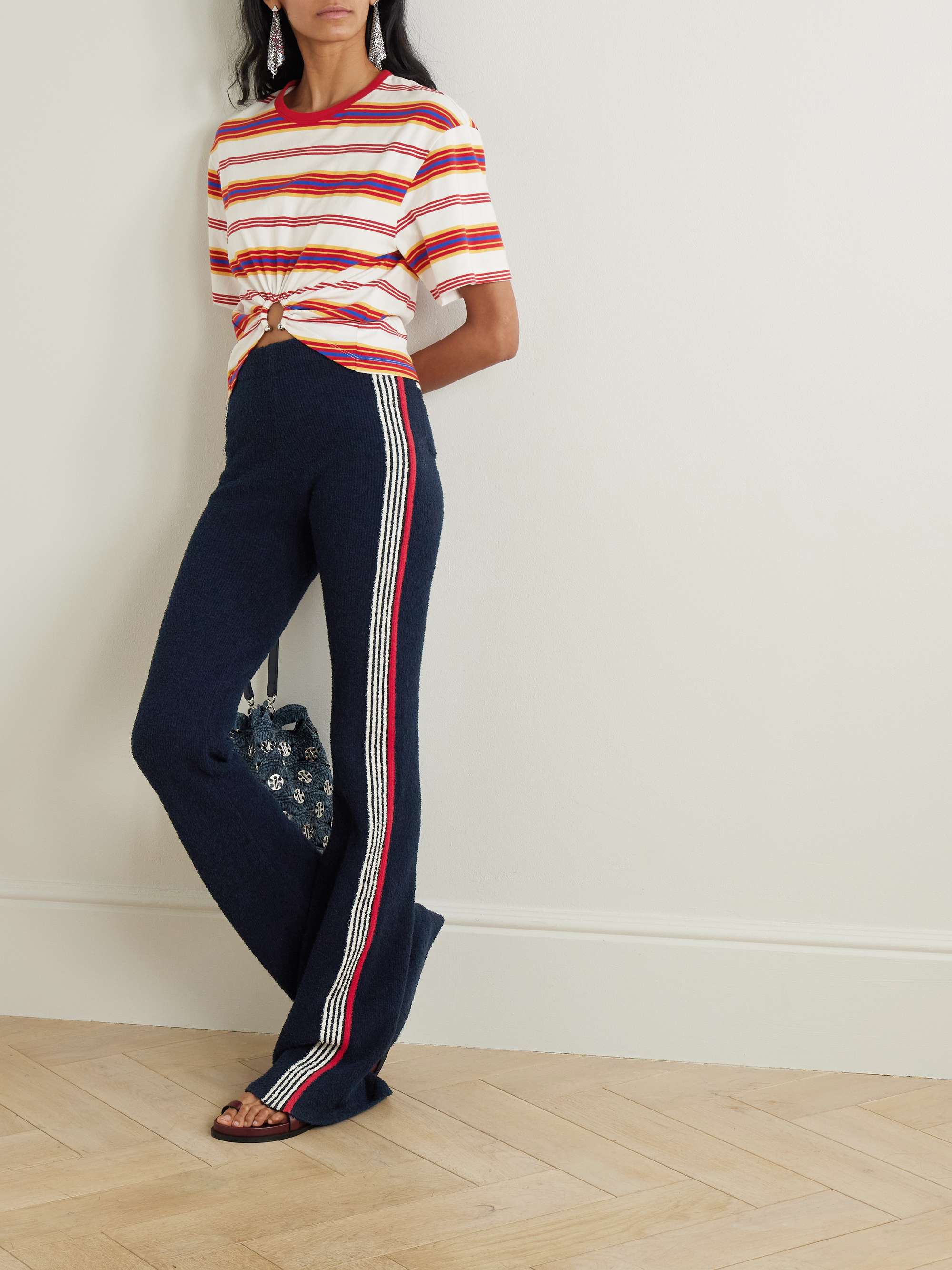 Embellished striped cotton-blend jersey T-shirt view