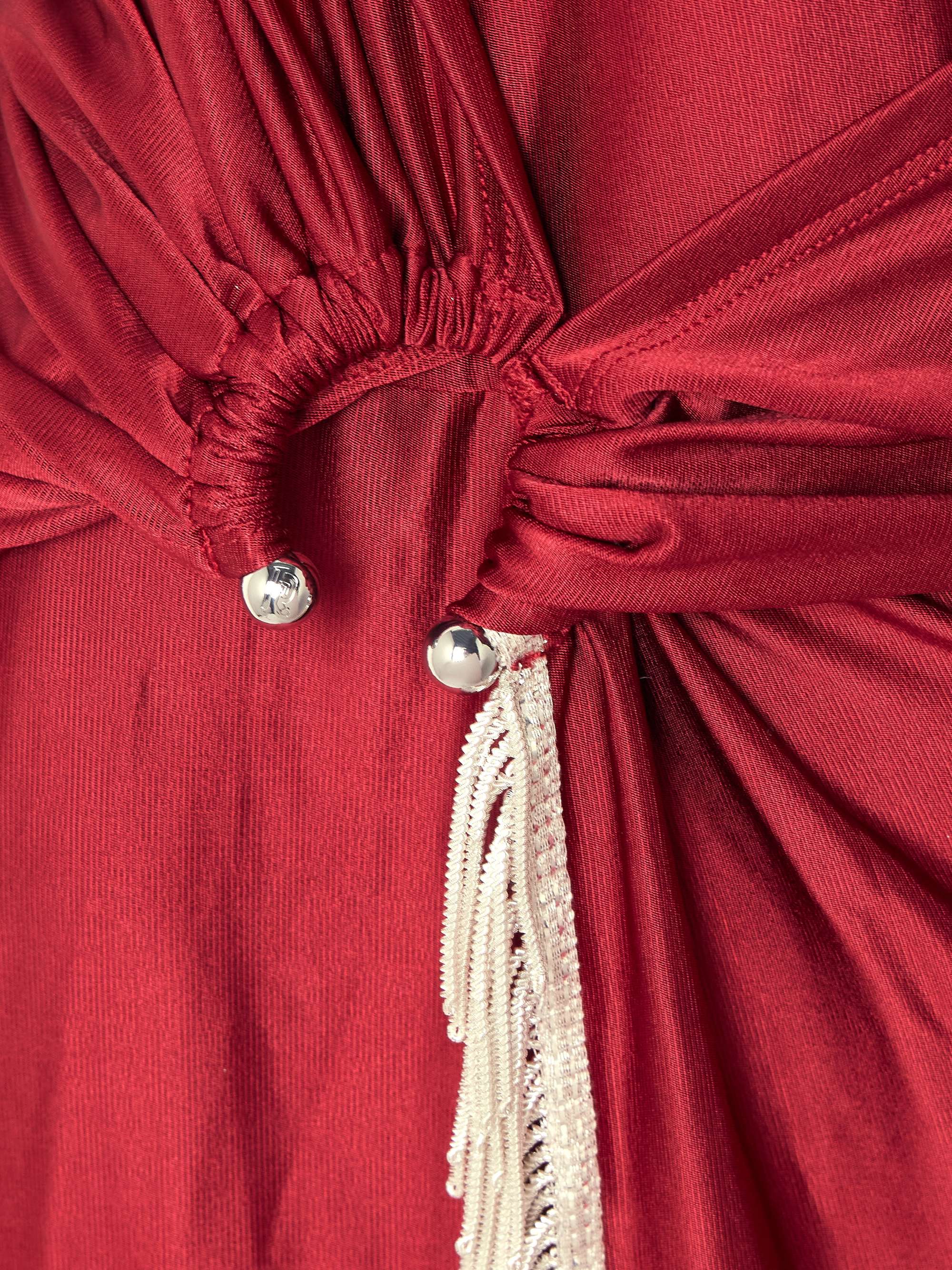 Asymmetric fringed draped satin-jersey dress view
